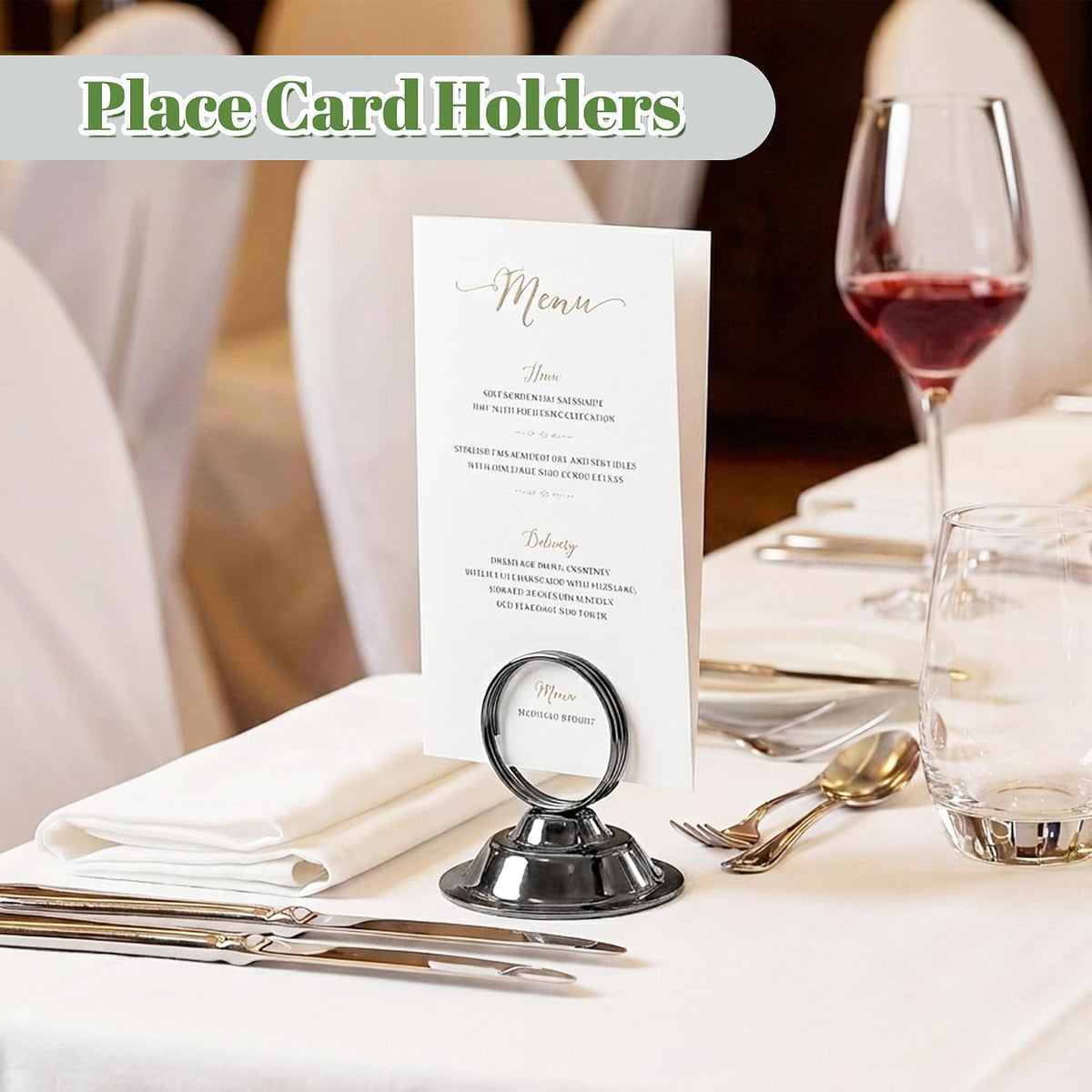 ERYTLLY 16 PK Place Card Holders Table Card Holder Steel Card Holders for Weddings,Birthdays,Photos, Memo Notes