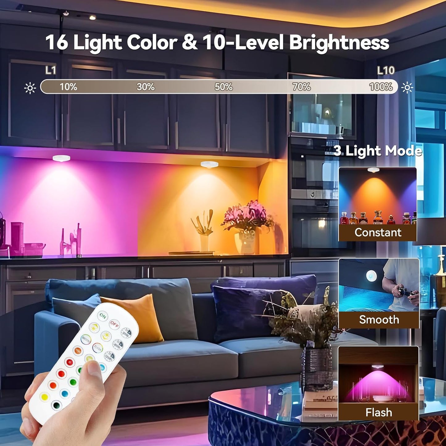 Rechargeable Puck Lights with Remote, 12 Pack Magnetic Under Cabinet Lighting, 1500mAh Battery Operated LED Tap Lights