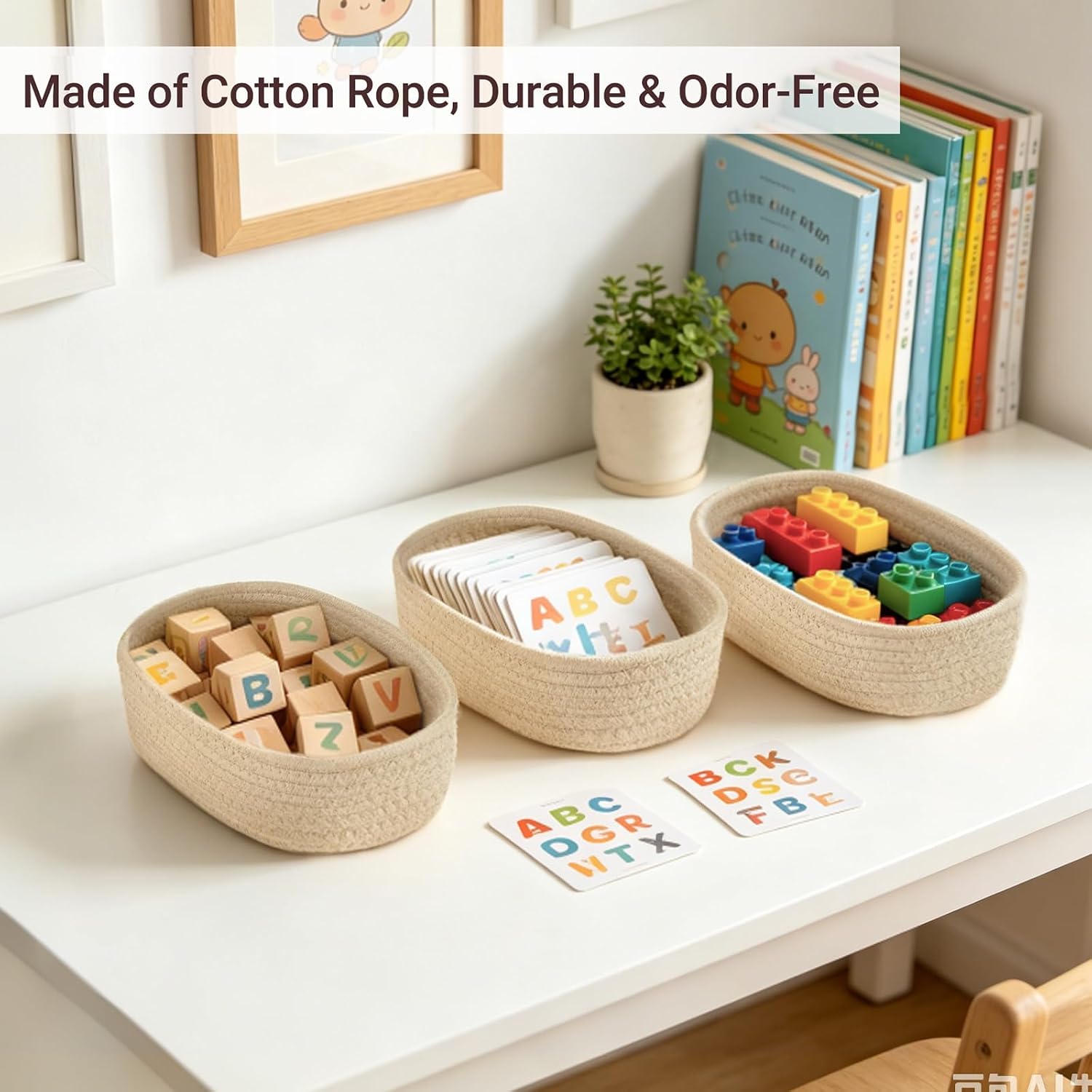 Small Oval Woven Storage Baskets for Organizing / Set of 3