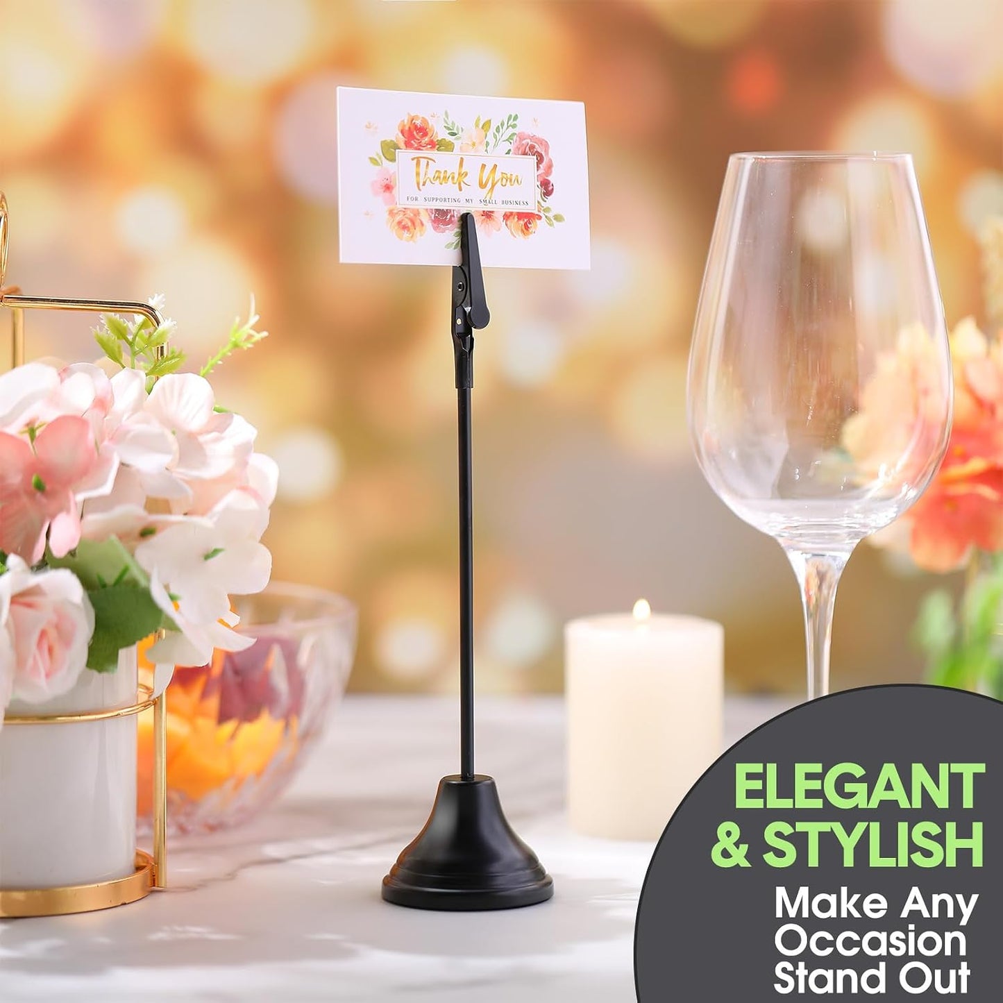 Skyygemm 12 Pcs Table Number Holders Metal Alligator Clip, Black, 8 Inch | Cone Base Clips for Place Cards, Food Signs