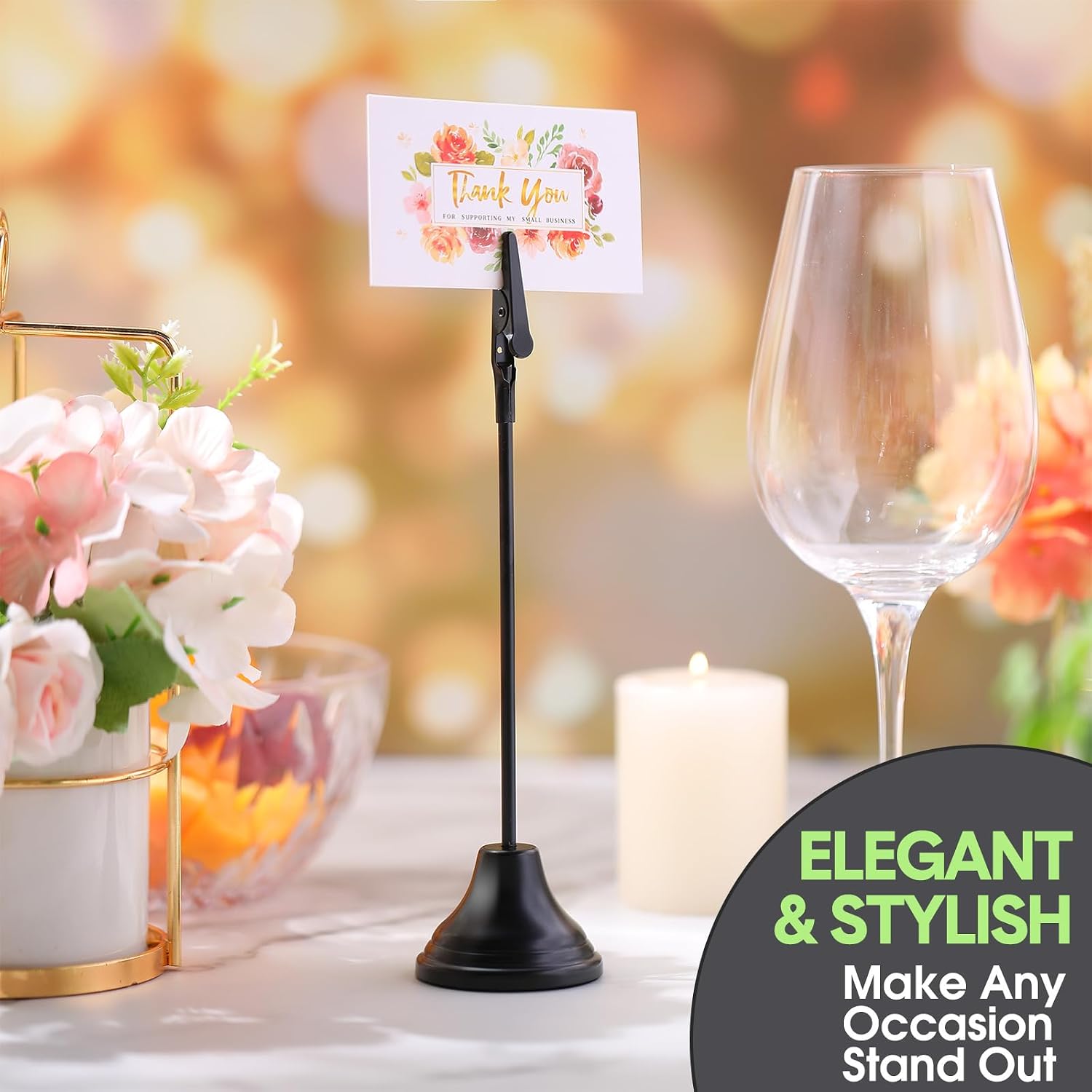 Skyygemm 12 Pcs Table Number Holders Metal Alligator Clip, Black, 8 Inch | Cone Base Clips for Place Cards, Food Signs
