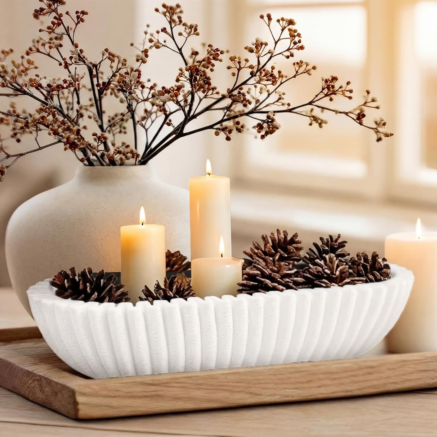 Large Decorative Bowl / White / Oval