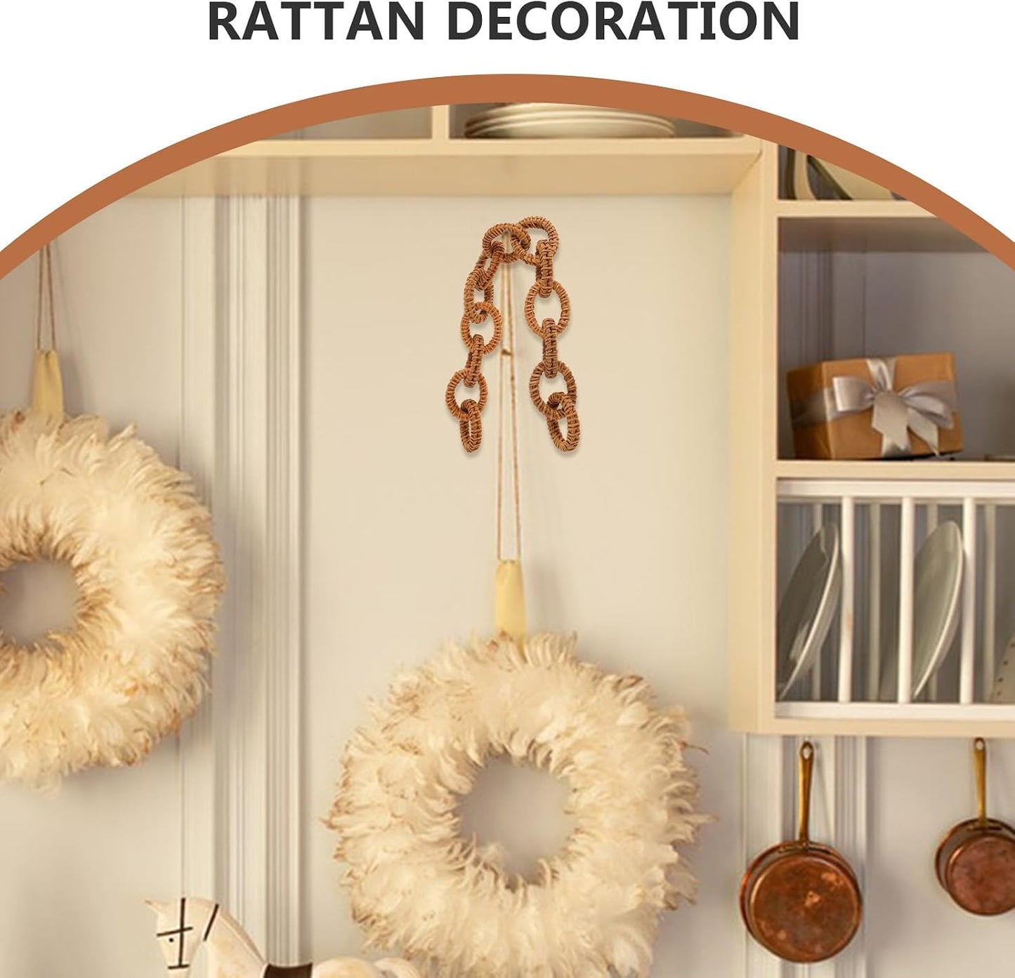 Rattan Woven Chain Link Decor Rustic Decorative Chain / 16.92 Inch