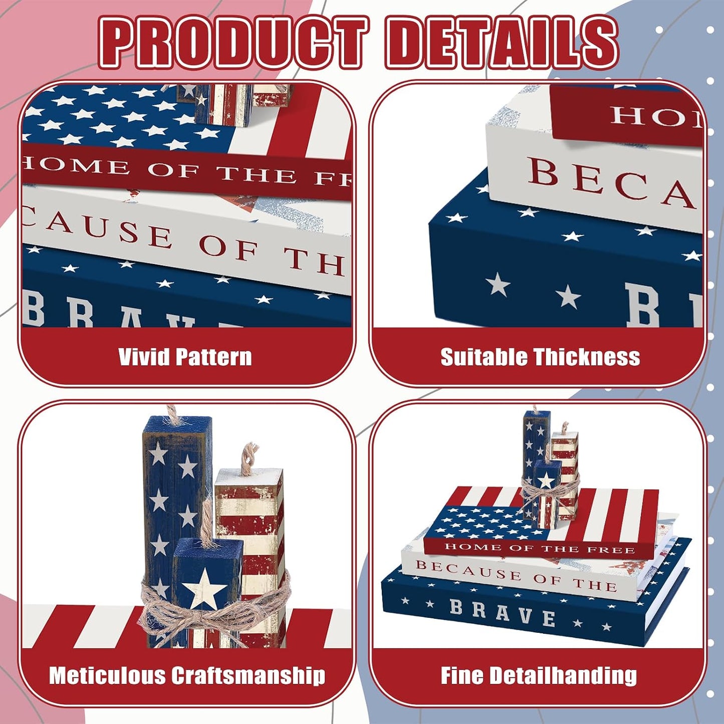 Fake Decorative Books Wooden Firecracker Table Signs Faux Patriotic Decor / 4th of July / Paper