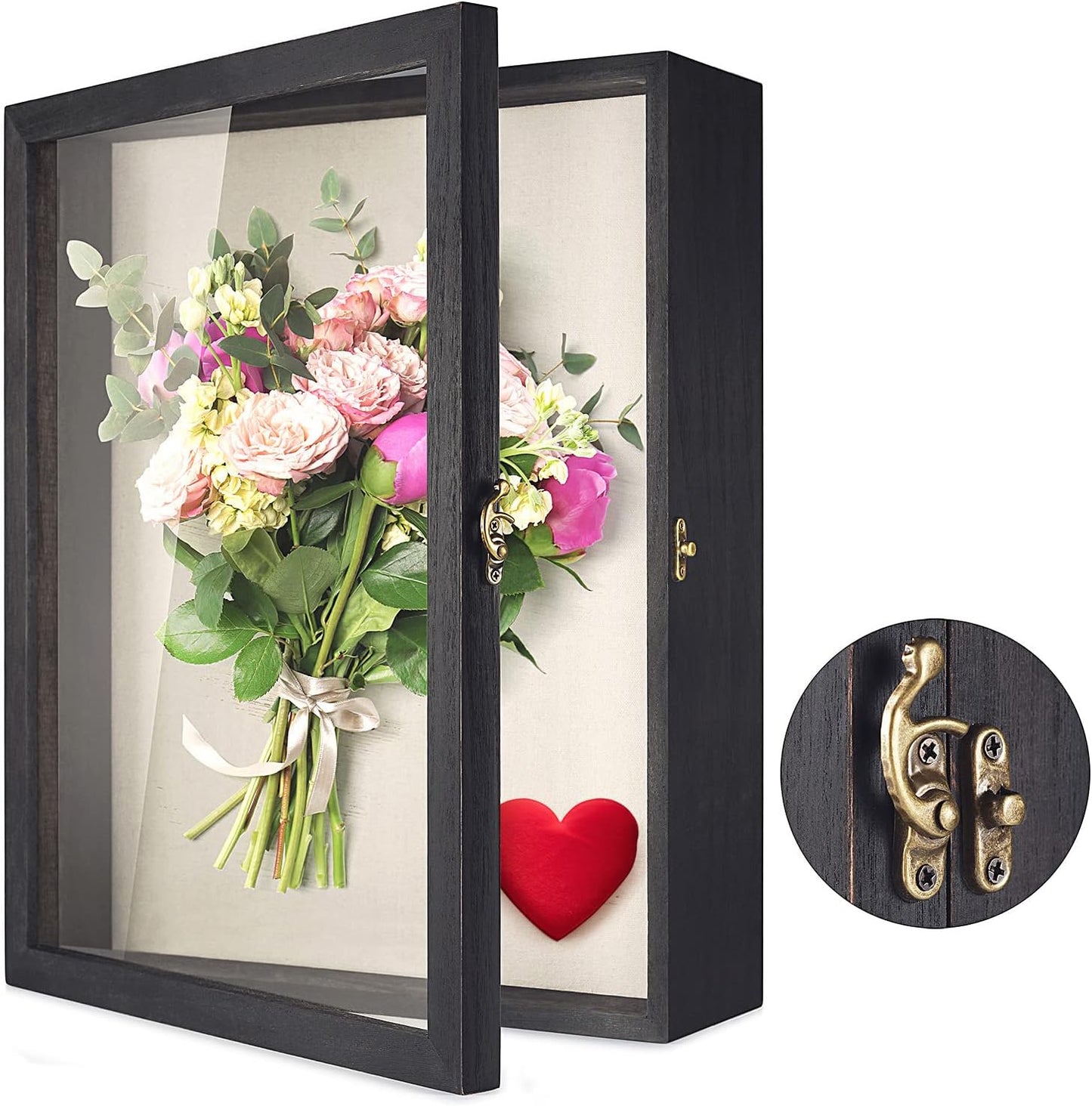 TJ.MOREE Large Shadow Box 13x16 Flowers Display Case Wooden Picture Frame | Fits 12x15.6 Inserts with Linen Back Rustic