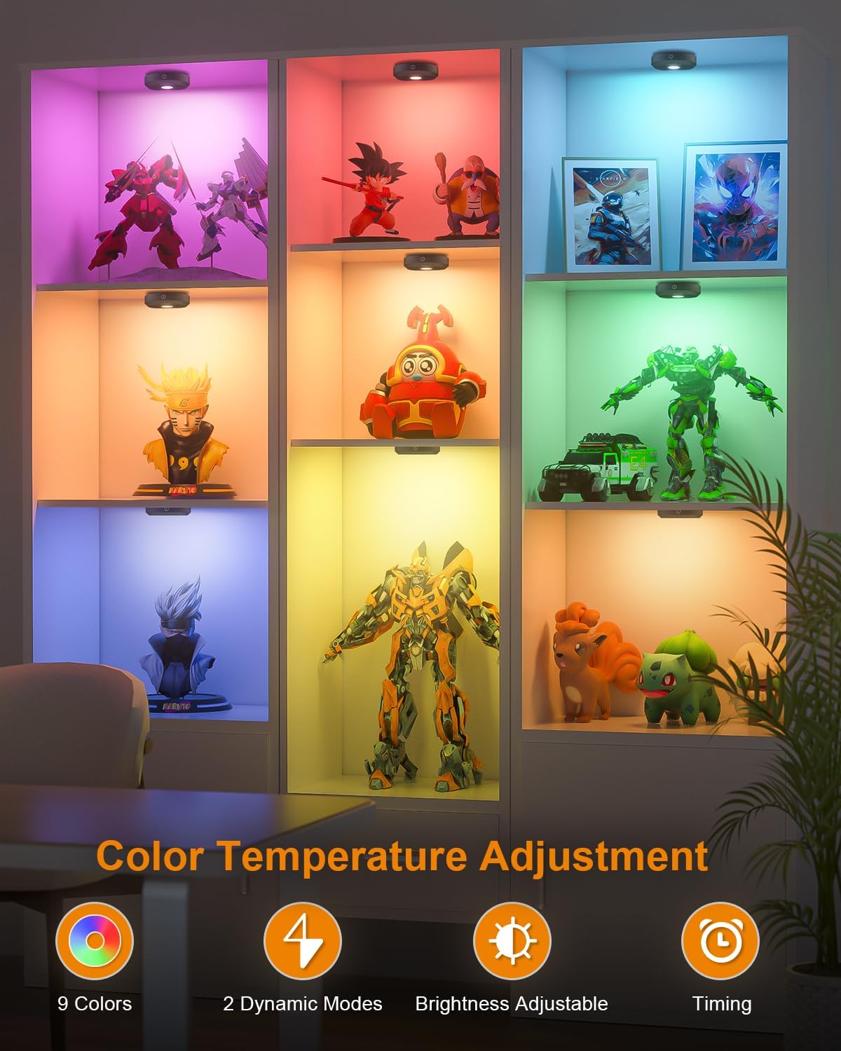 WILLED Under Cabinet Lighting Wireless,RGB Rechargeable Puck Lights with Remote Control,Battery Touch Tap Light with