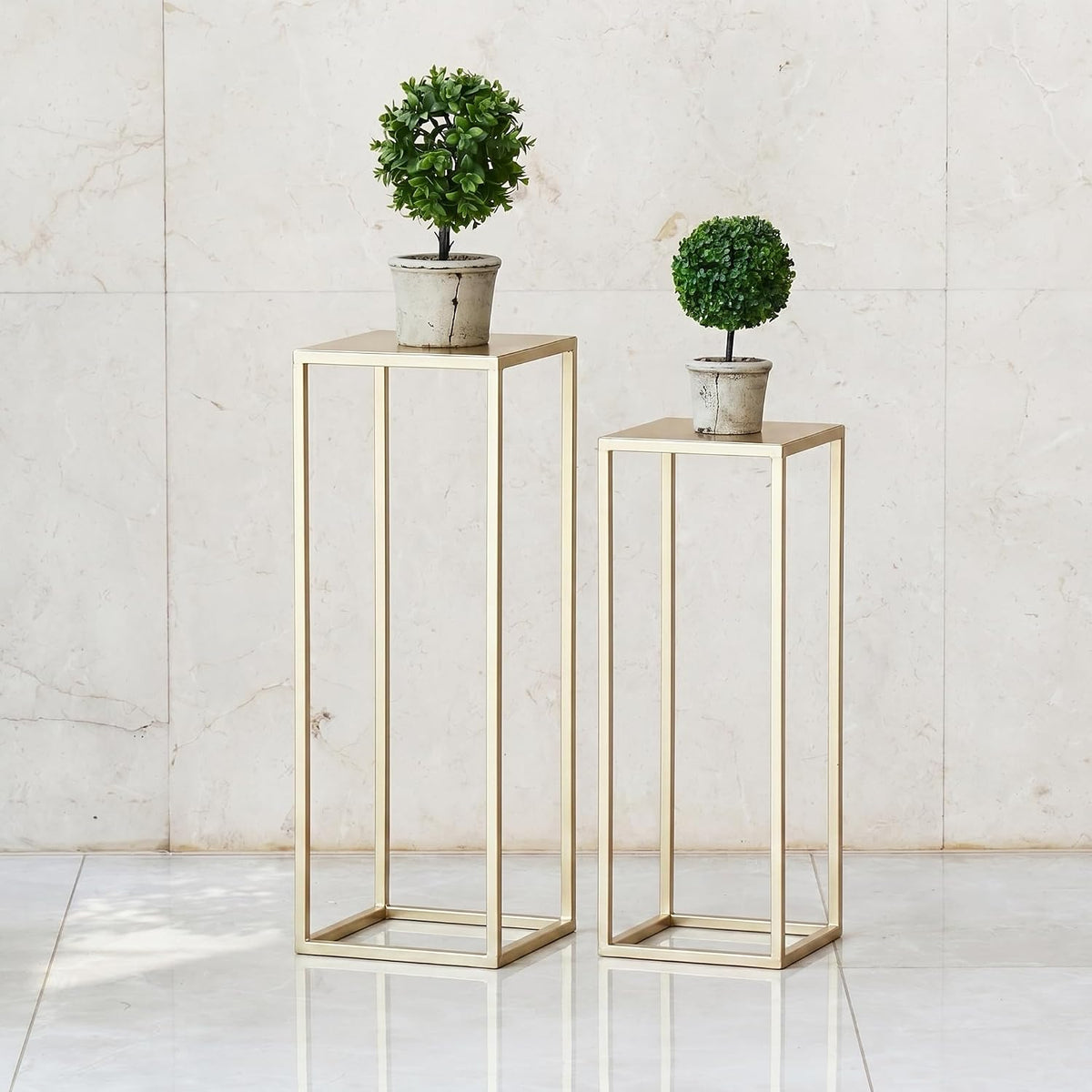 Gold Plant Stand Indoor Pack of 2, No Assembly Required Metal Pedestal Flower Stand, Upgraded 0.6" Heavy Duty Column