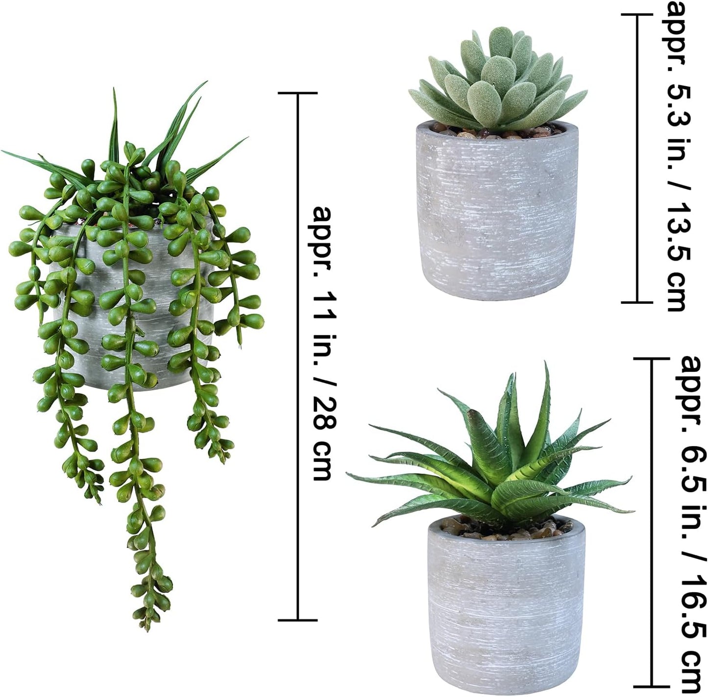 Artificial Potted Succulent Plants Faux Aloe Echeveria String of Pearls Succulents / Gray / Set of 3