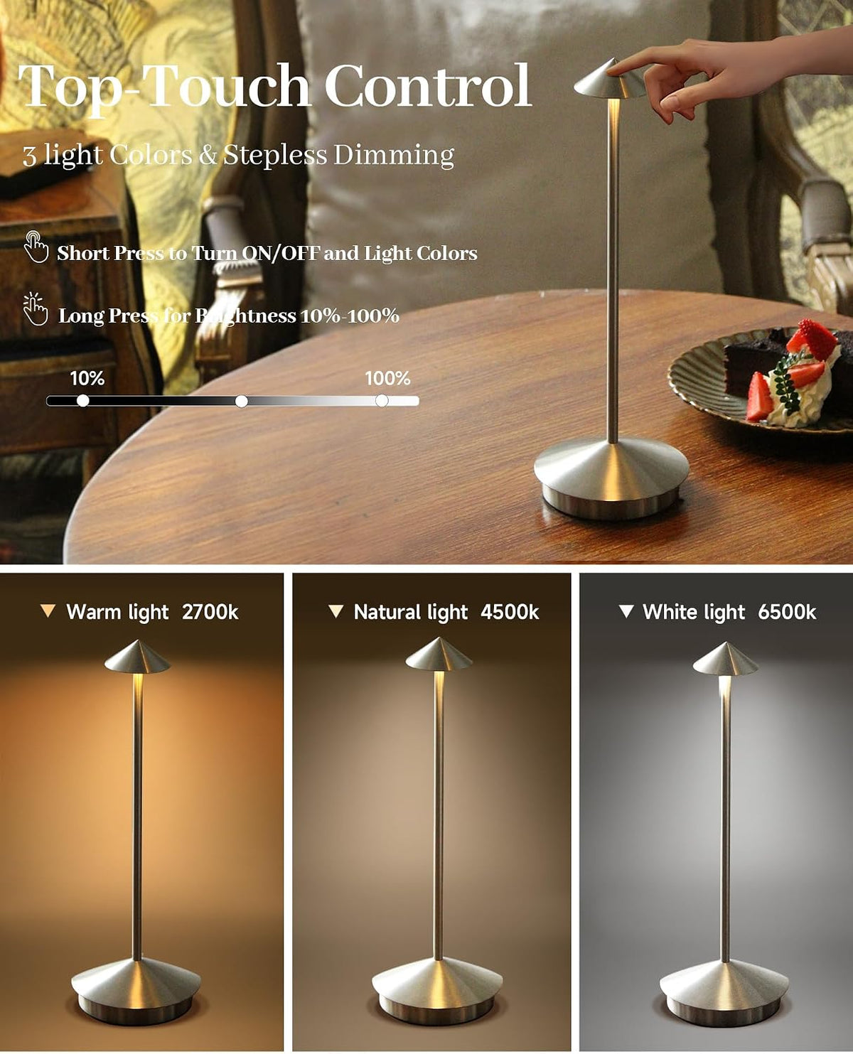 Portable Led Cordless Lamp Table Light 2 Pack, Rechargeable 6000mAh Battery Outdoor Table Lamp for Dinning Restaurant