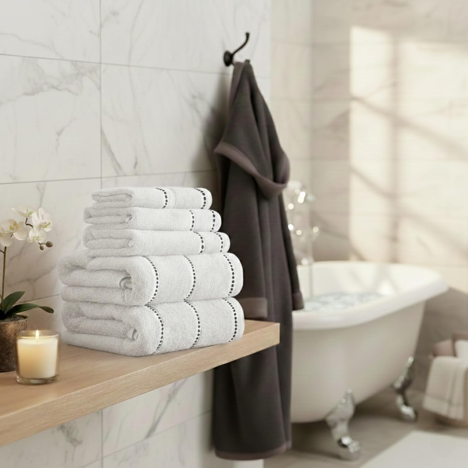 Lavish Home Bathroom Towels Set, Bathroom Accessories, White, Set of 6 | Includes 2 Bath Sheets, 2 Hand Towels, and 2