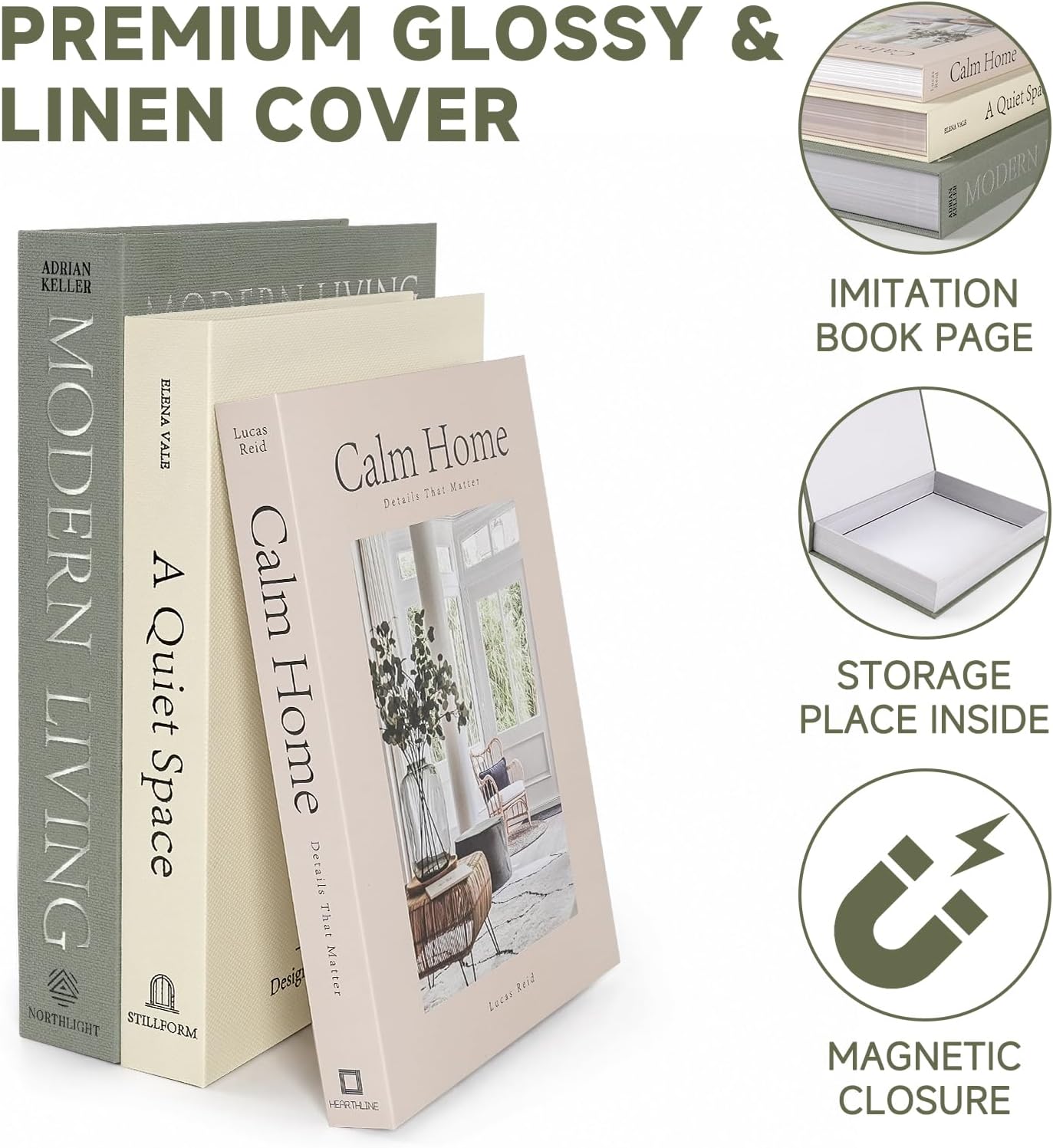 Decorative Books / Stackable Fake Books / Sage Green / Set of 3