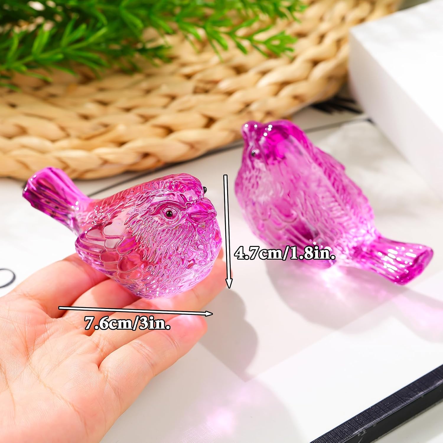 Crystal Birds Figurines Handmade Bird Gifts for Women Men Bird Lovers Glass / Purple / Set of 2