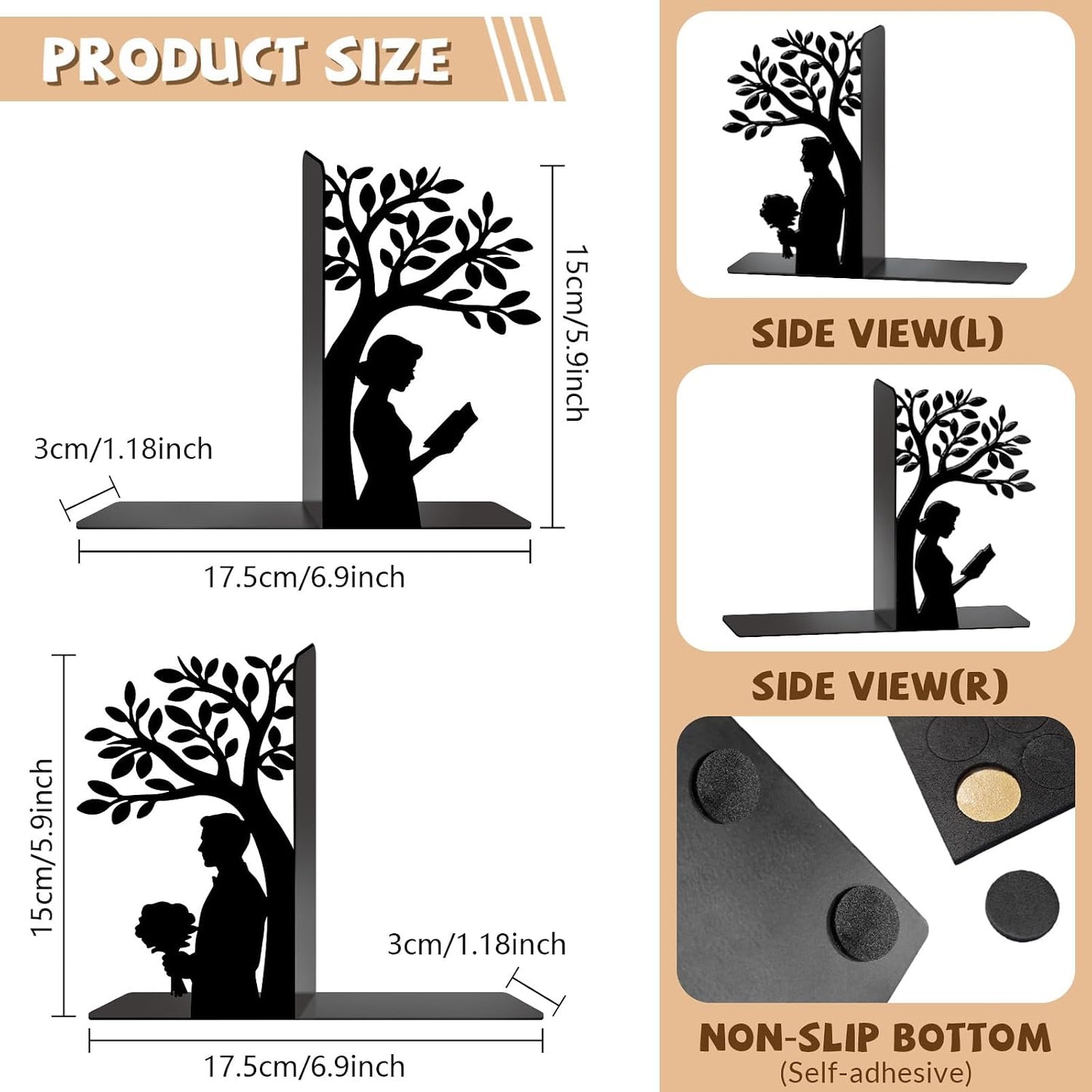 Metal Bookends Book Ends / Tree of Life / Black