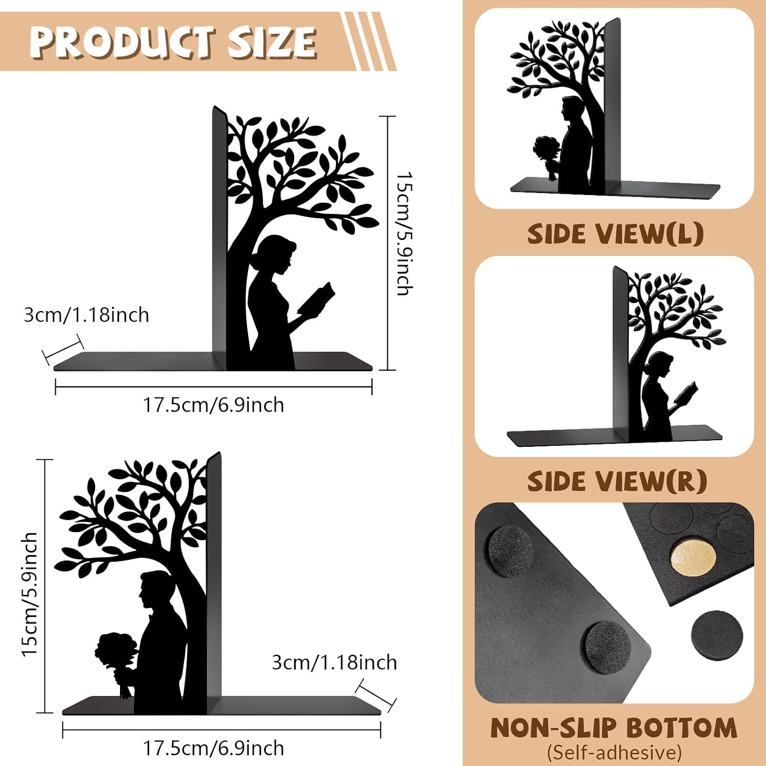 Metal Bookends Book Ends / Tree of Life / Black