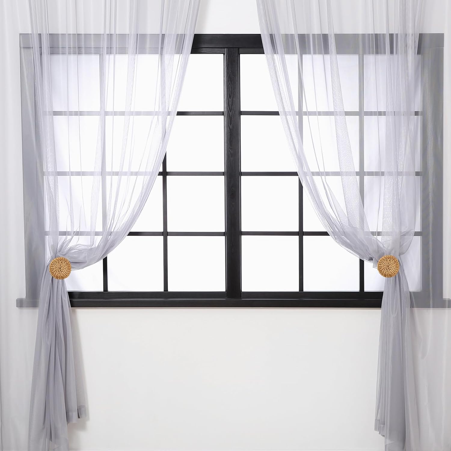 Boho Curtain Holdbacks Rattan Tiebacks Coastal Curtain Holdbacks for Curtains / Round / Set of 2