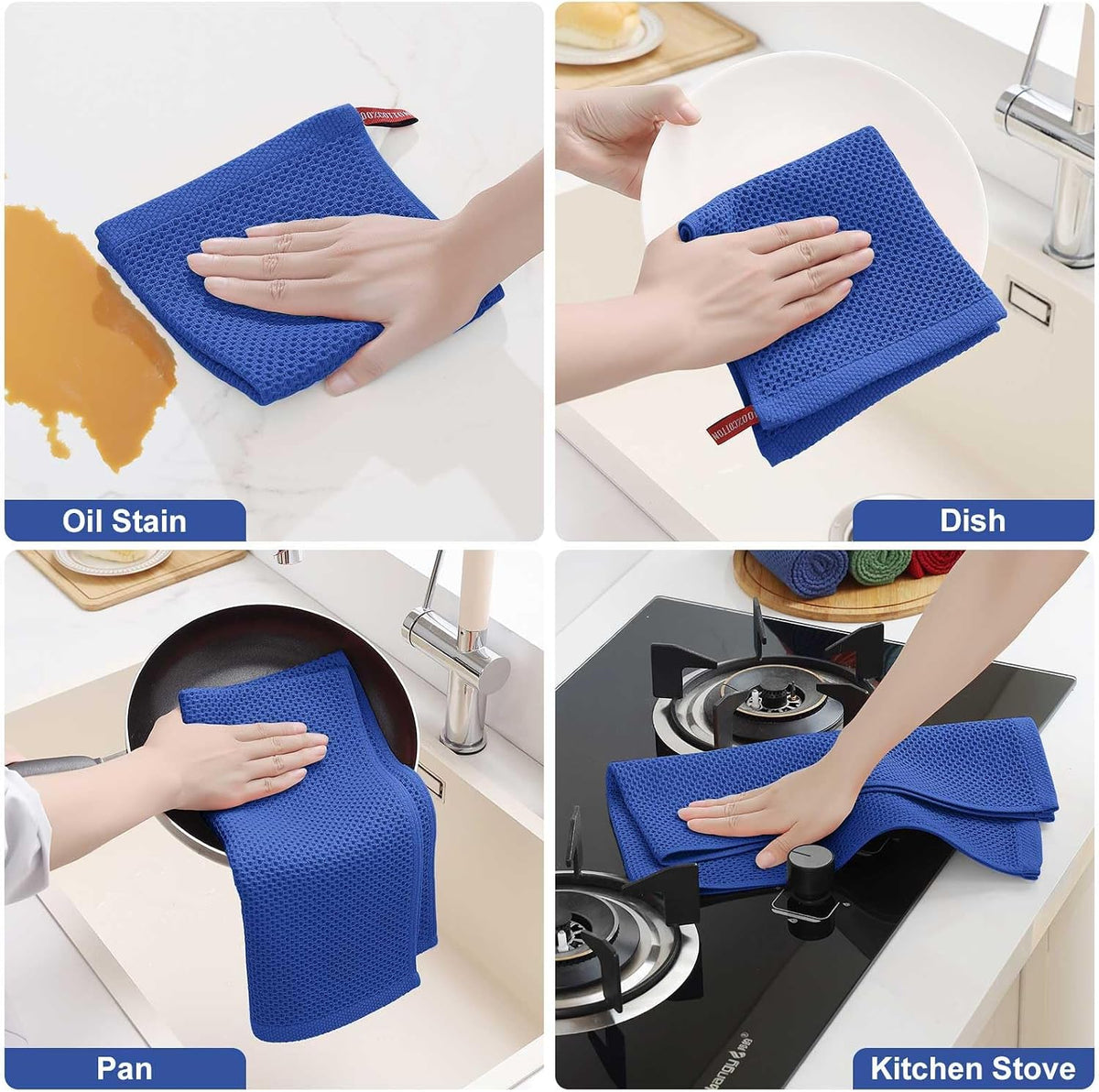 Homaxy 12 Pack 100% Cotton Kitchen Towels and Dishcloths Set, Blueberry | 12 x 12 Inches and 13 x 28 Inches Kitchen