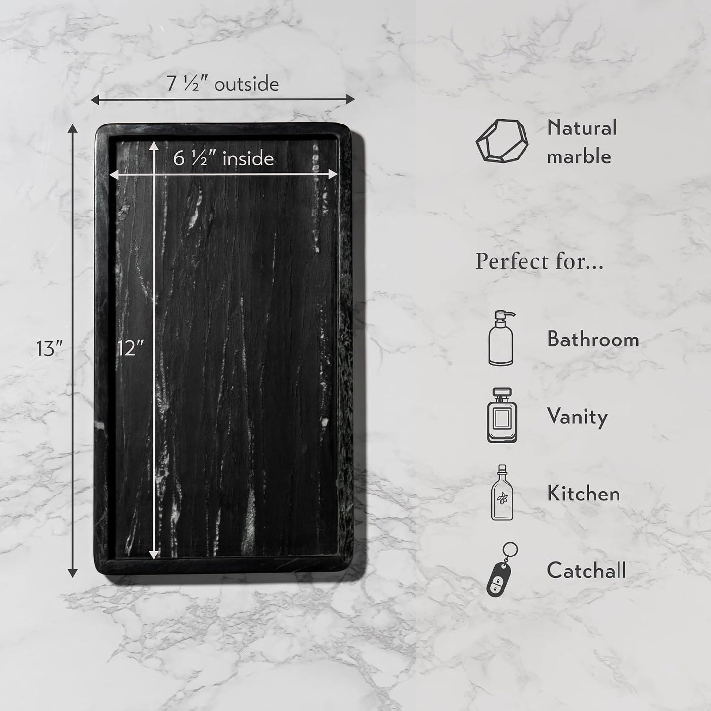 Marble Tray / ½" Large Vanity Tray / Black / 13 x 7.5 x 0.8
