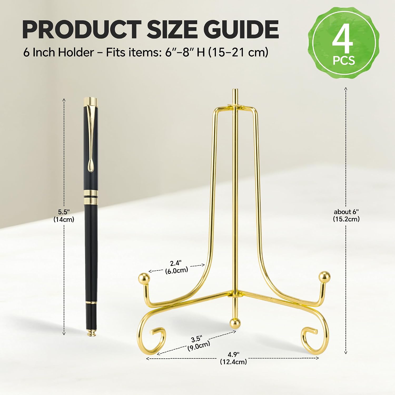 Metal Picture Stand / Gold / 6 Inch / Set of 4