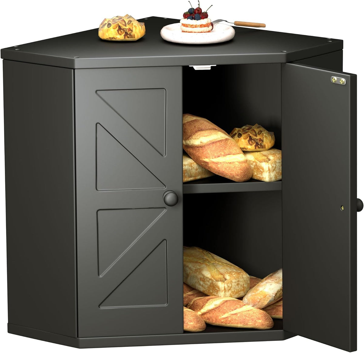 Corner Bread Box for Kitchen Countertop,Storage Container for Homemade Bread, Double Layer BreadBox, Large Capacity