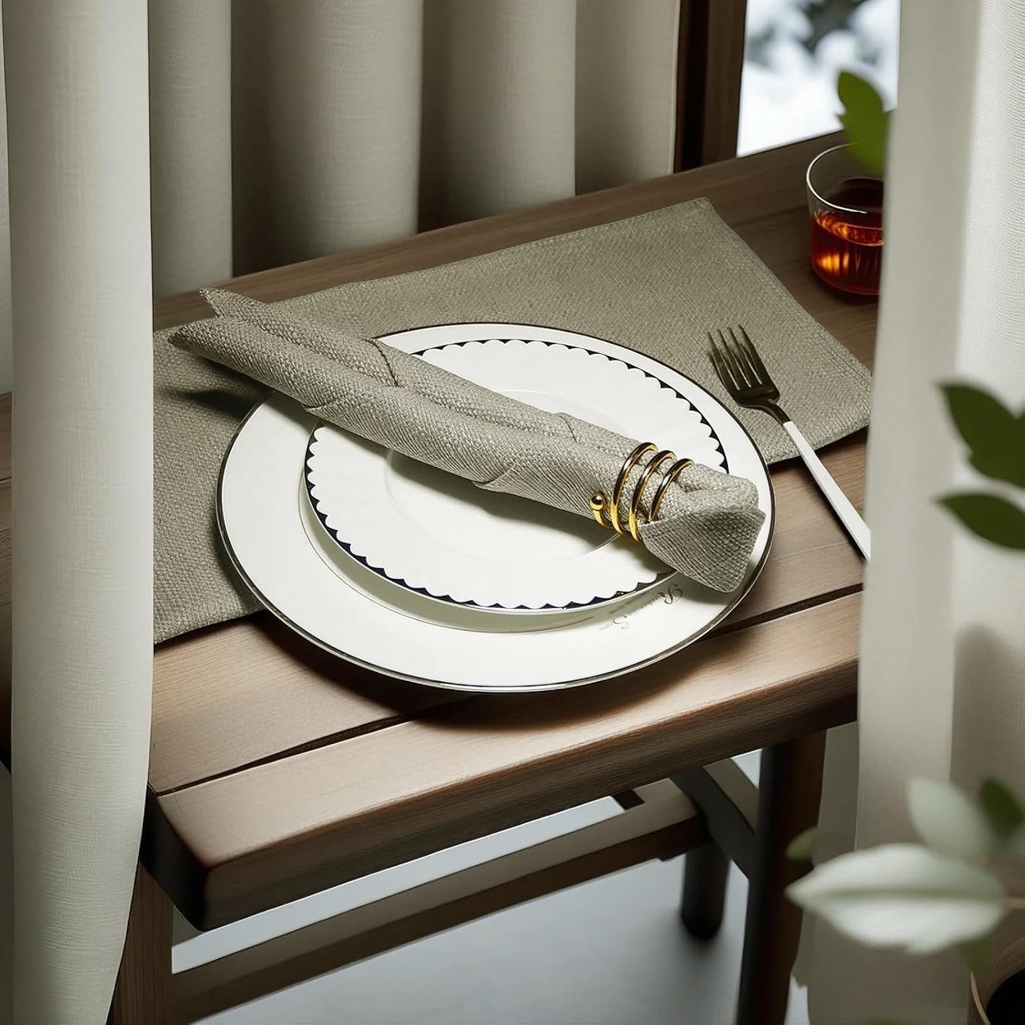 BALCONY & FALCON Rectangle Table Cloth Waterproof Beige 17.7"x17.7" 12pcs | Cloth Napkins Set of 12 Washable Linen