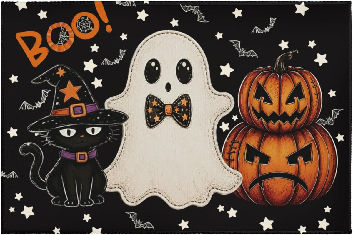 Artoid Mode Orange Cat Ghost Halloween Kitchen Towels Set of 2 18x26 Inch