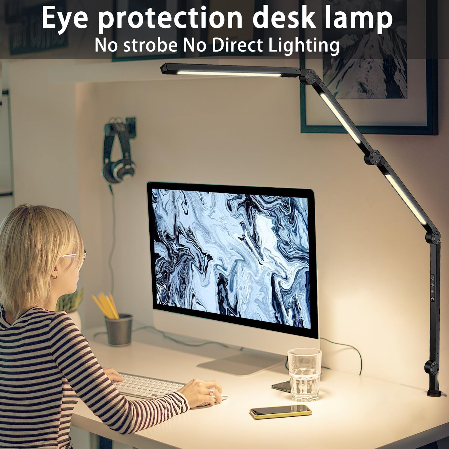 LED Desk Lamp with Clamp & Flexible Arm - 3 Light Sources, 4 Color Modes & 5 Brightness Levels, Eye-Caring Table Light