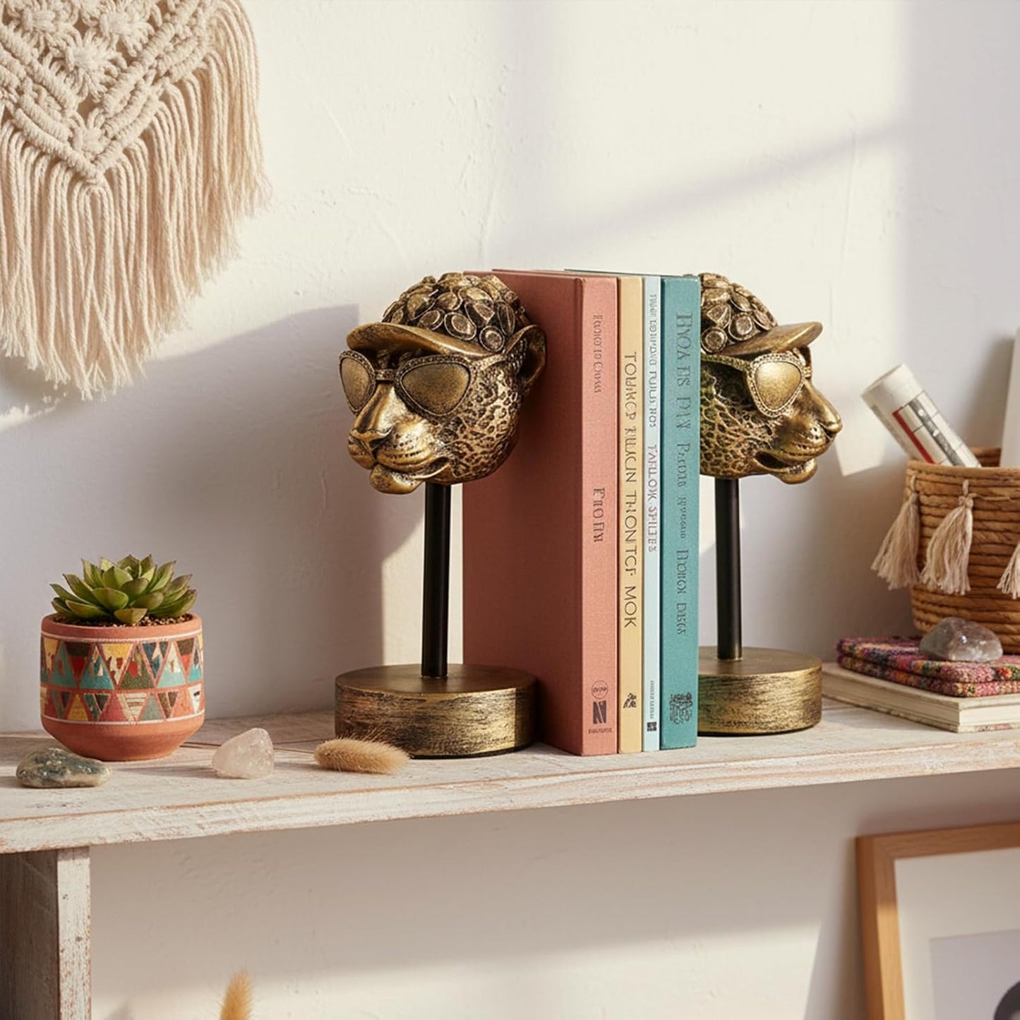 Vintage Bookends / Resin Book Ends / Golden Cheetah