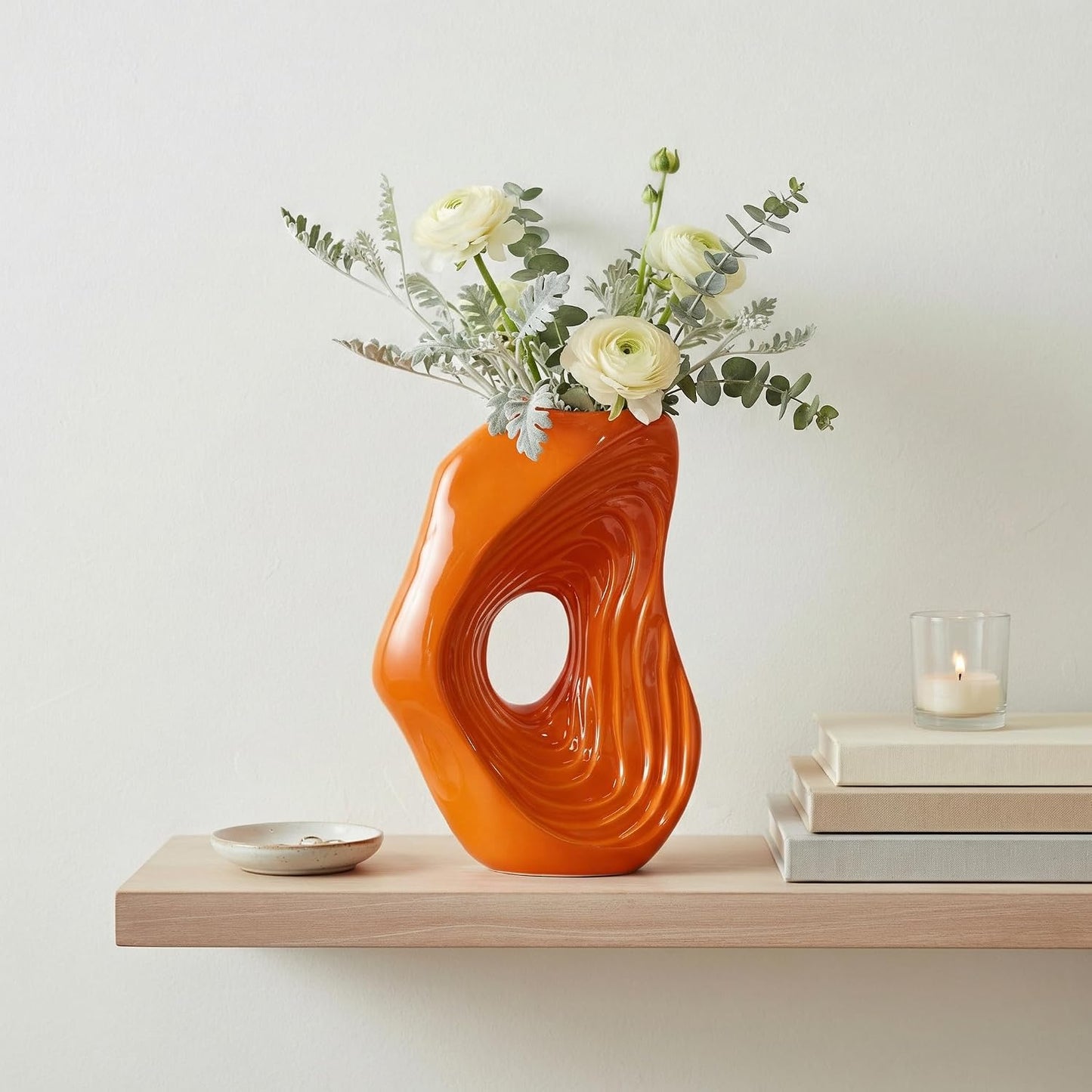 Ceramic Vase for Pampas Grass / Orange / 11 Inch