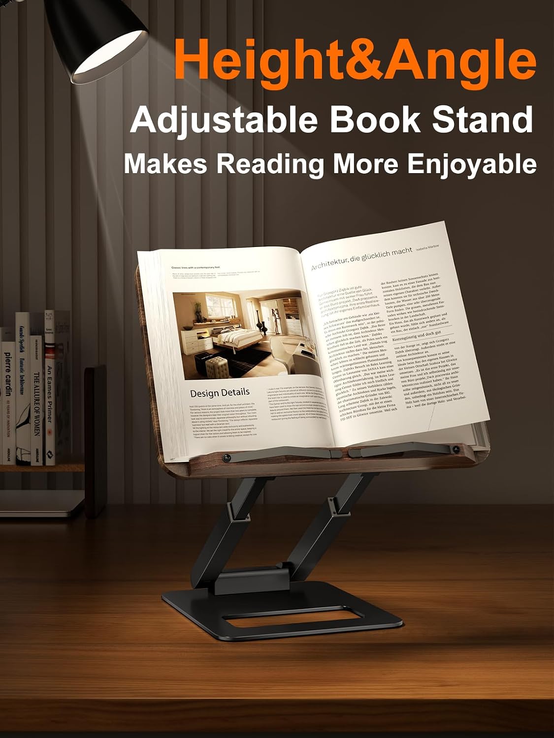 Tounee Telescopic Book Holder - Adjustable Height Cookbook Stand with Elastic Page Clips (Black)