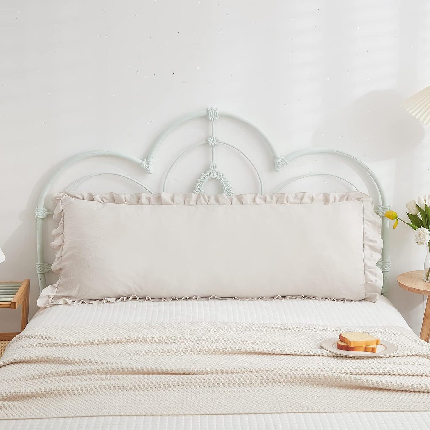 Grey Pillow Cover Long Pillowcase Ruffled Pillowcases Shabby Chic Ruffled / Body / Beige / 20 x 54