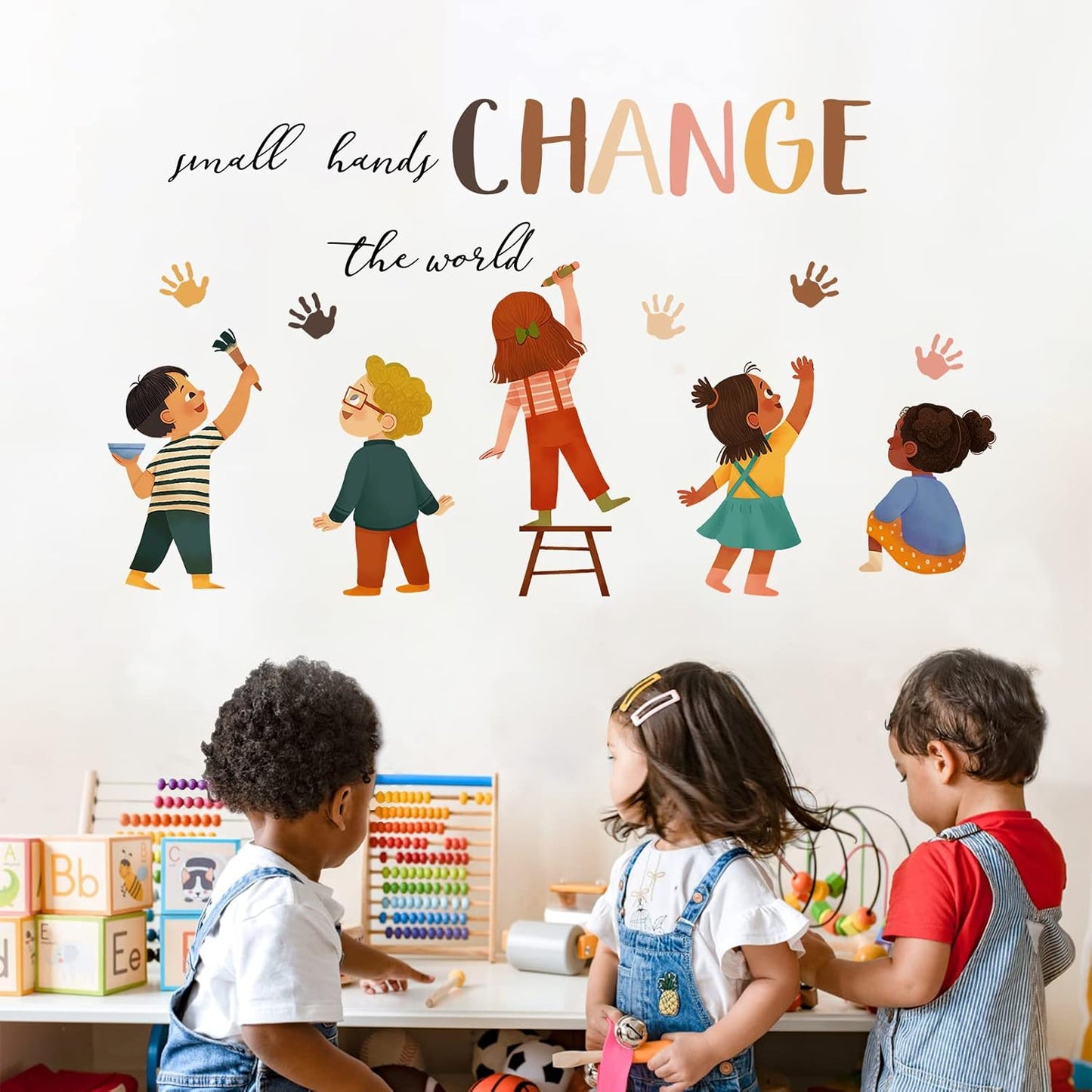 Small Hands Change The World Equality Wall Decals Stickers / Colorful Hands