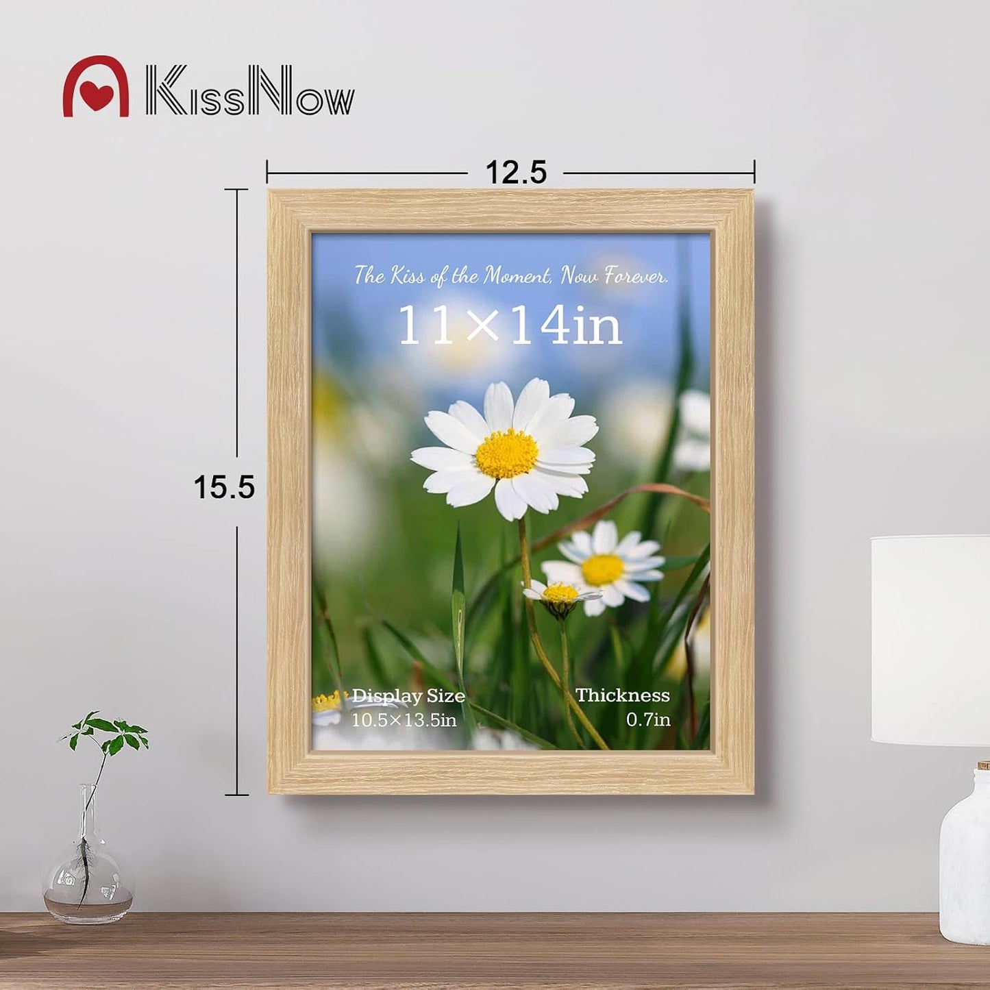11x14 Picture Frame 4 Pack, Oak Solid Wood, Gallery Wall Decor | Wall Hanging, Thick & Wide Border, Clear Plexiglass