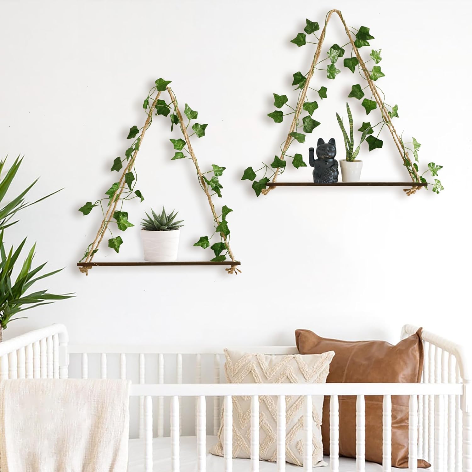 Artificial Ivy Wall Hanging Shelves Boho Floating Shelves Wall / Brown Artificial Ivy / Set of 2