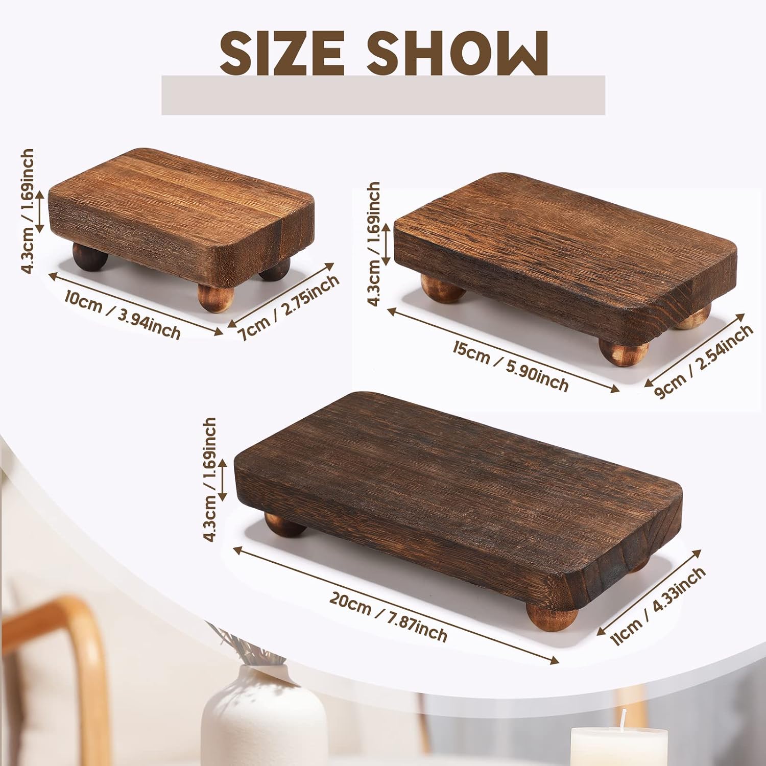 Wooden Risers for Display Pedestal Stand Wooden for Decor Farmhouse / Brown / 8 x 4.3 / Set of 3
