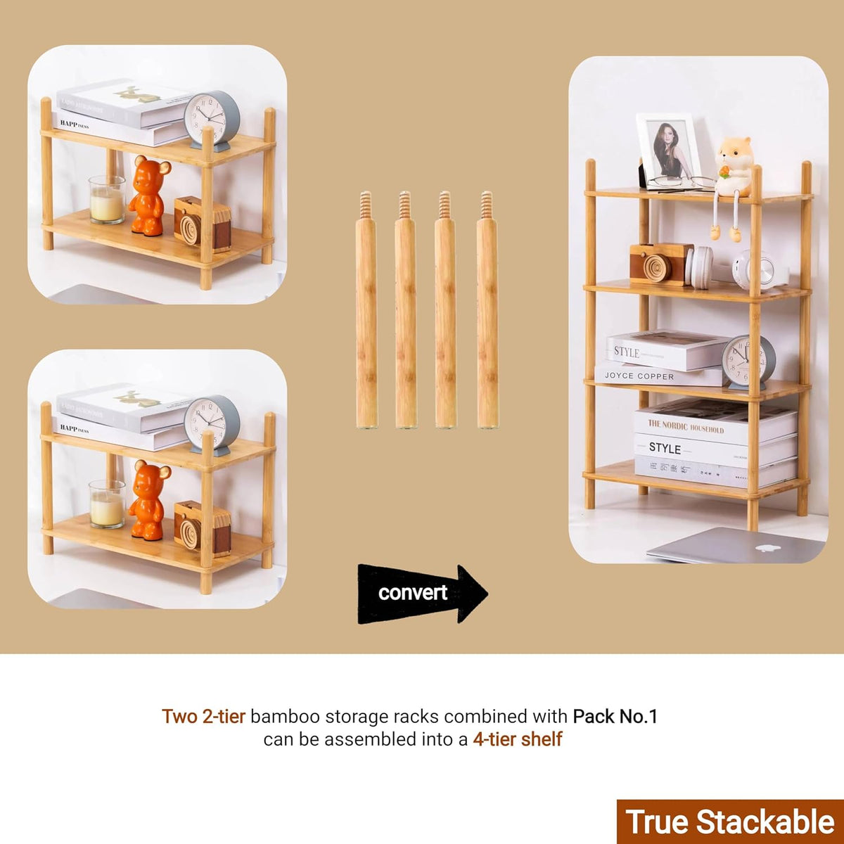 4-Tier Bamboo Coffee Bar Organizer,Coffee Bar Accessories, Mul-tifunctional Wooden Beaded Coffee Station Countertop