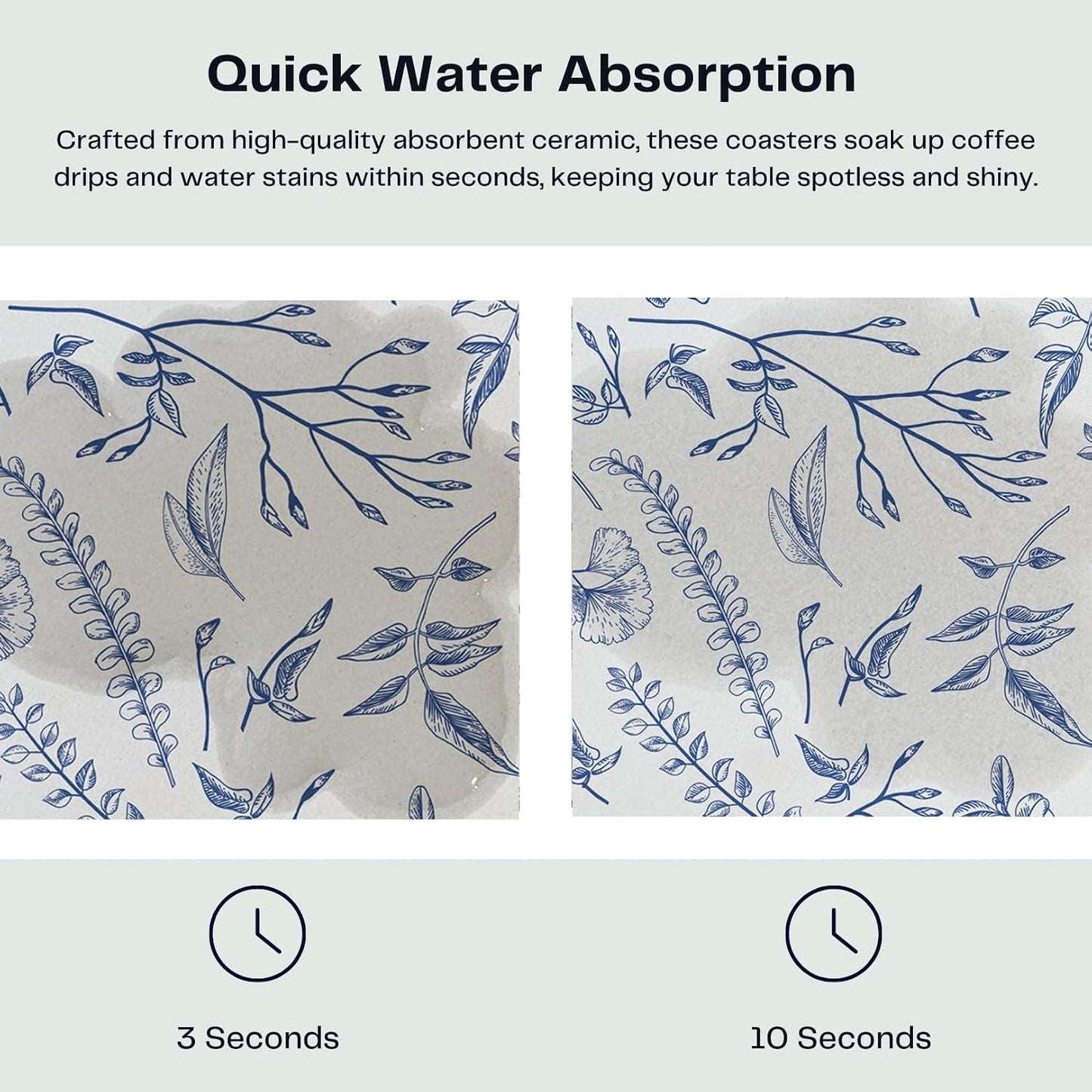Holder / Absorbent Ceramic Drink Coasters / Blue and White / Set of 6
