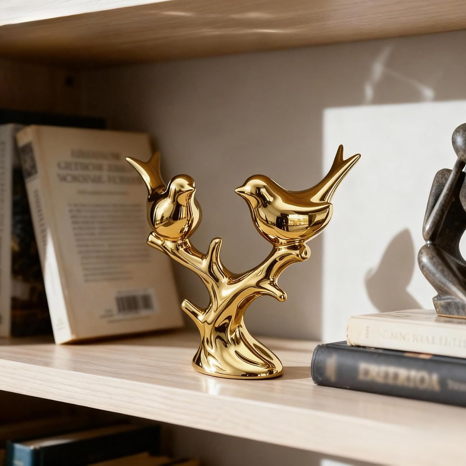 Gold Ceramic Bird Statue / Electroplated Gold