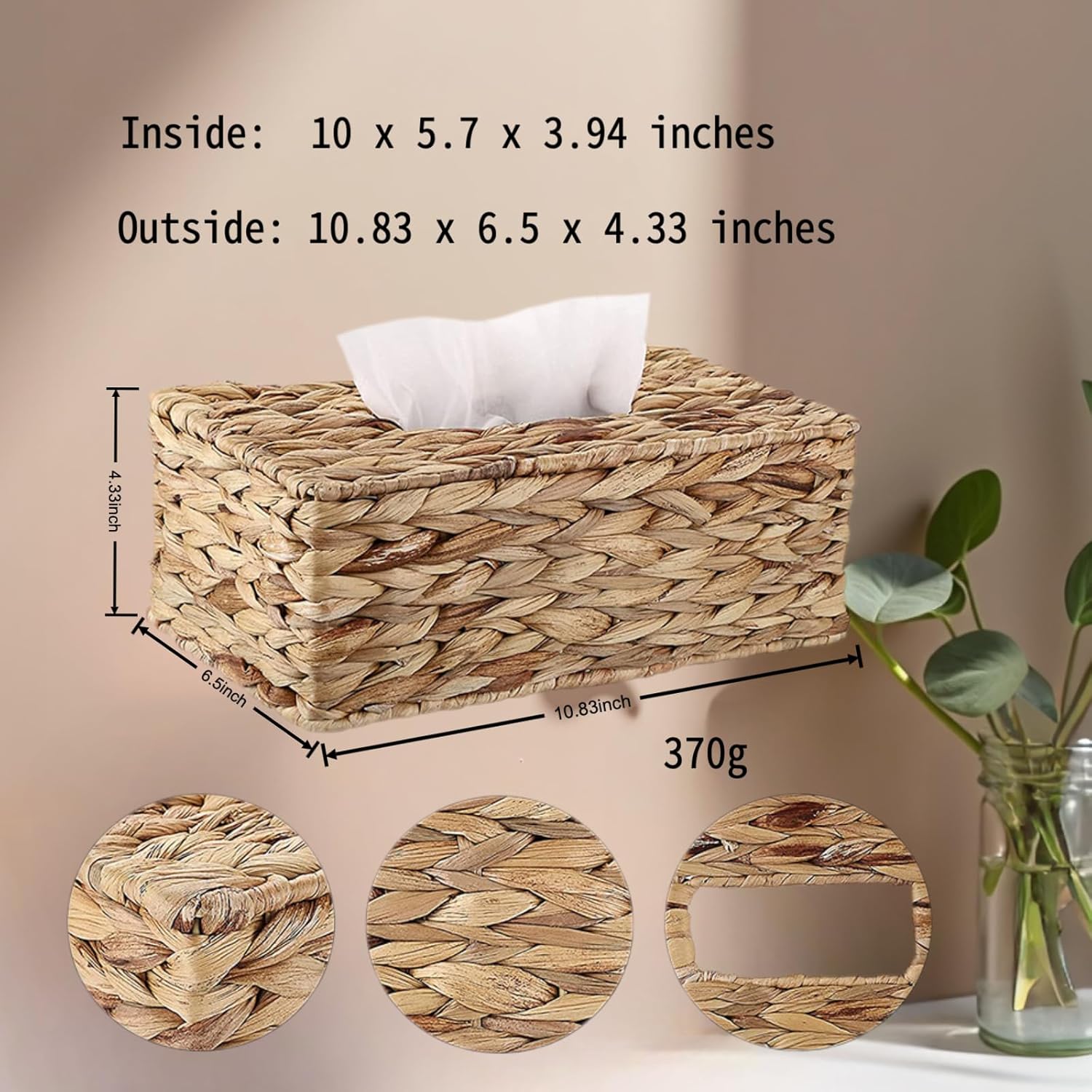 Wicker Woven Facial Tissue Holder / Rectangle / Natural