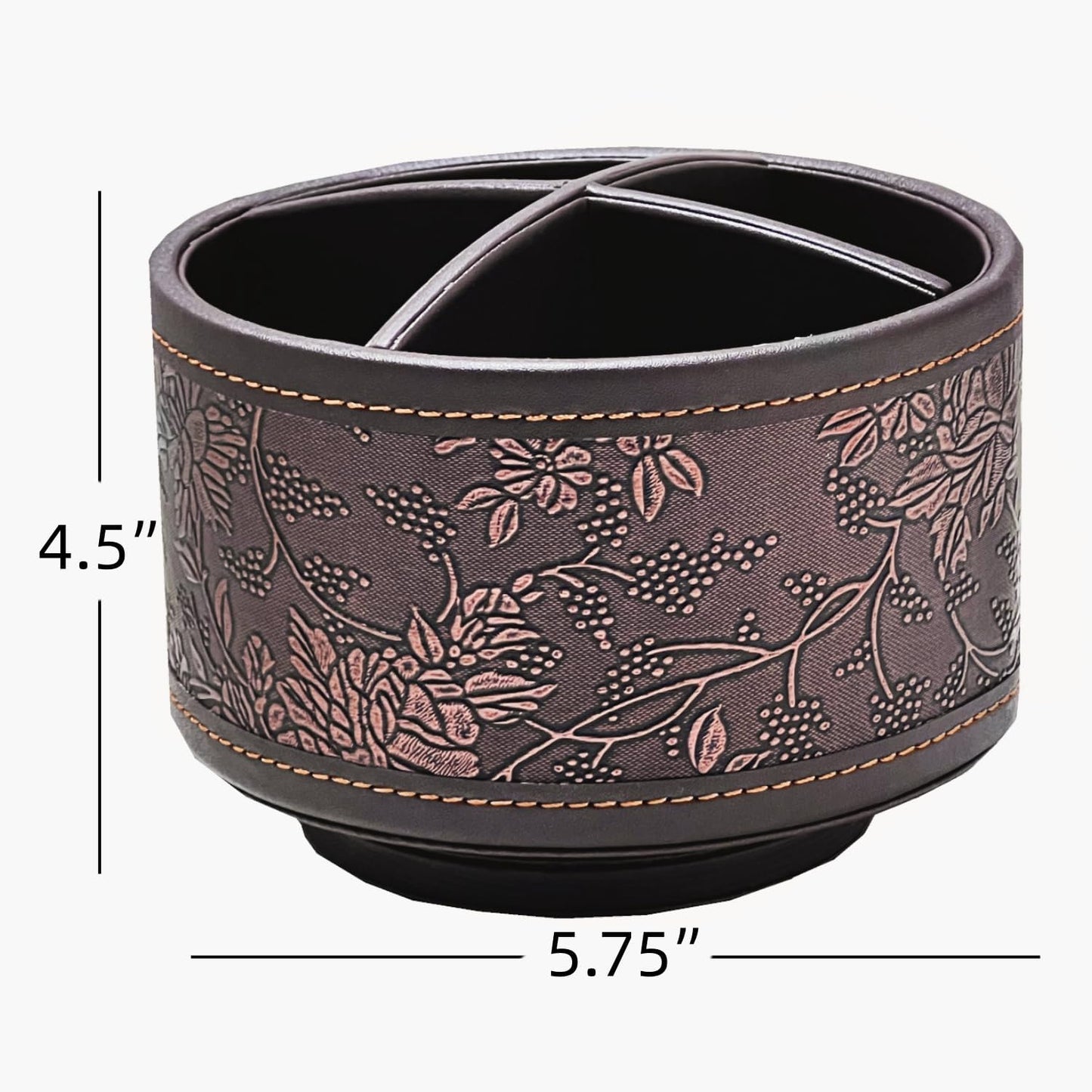 PU Leather Round TV Remote Control Holder / Antique