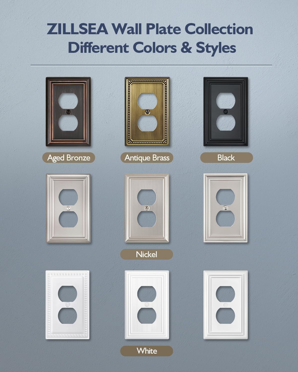 Switch Plates Outlet Covers, 6-Pack Metal Wall Plates, Aged Bronze | Midsize Duplex Outlet Cover for Electrical