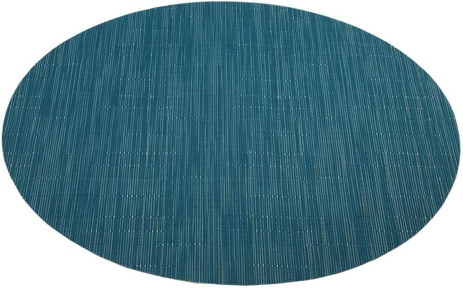 WAZAIGUR Oval Placemats Set of 8 for Dining Table Washable, Blue | Easy to Clean Imitation Bamboo Woven Vinyl Heat