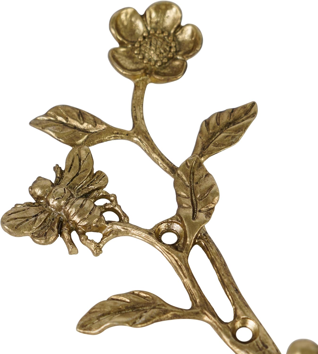 Metal Dark Coat Hooks / Flower & Bee / Gold / Set of 2