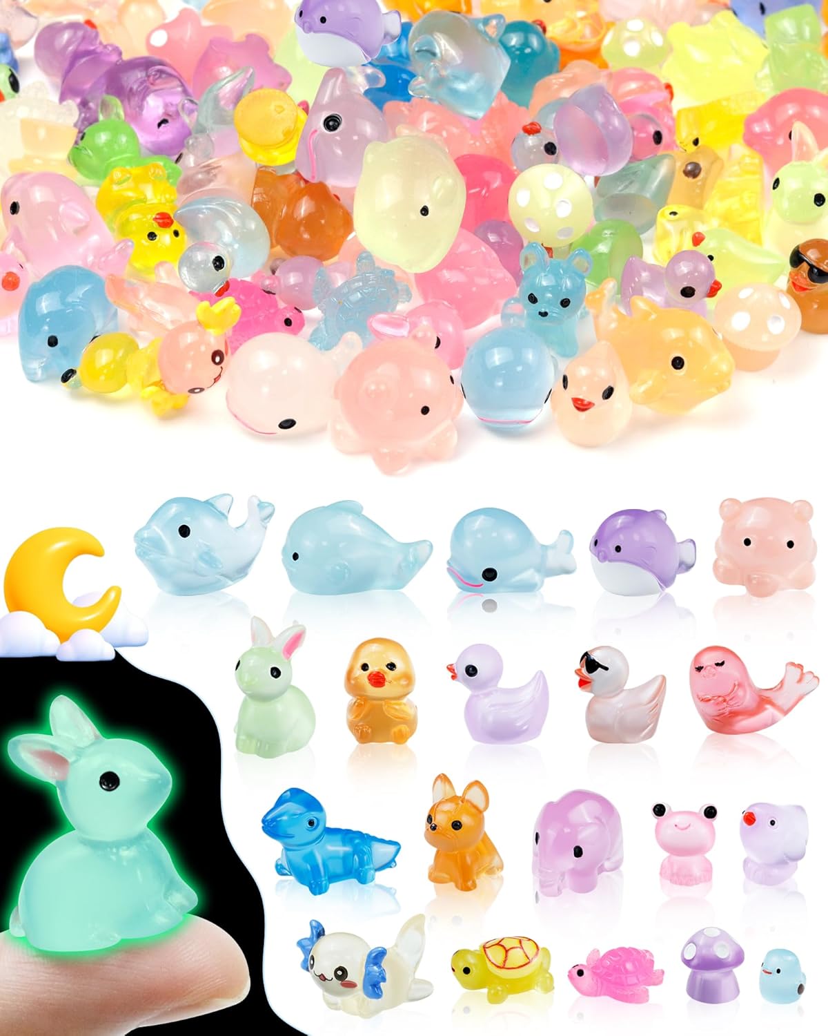 JUNEBRUSHS 50 Pcs Luminous Christmas Mini Resin Figurines