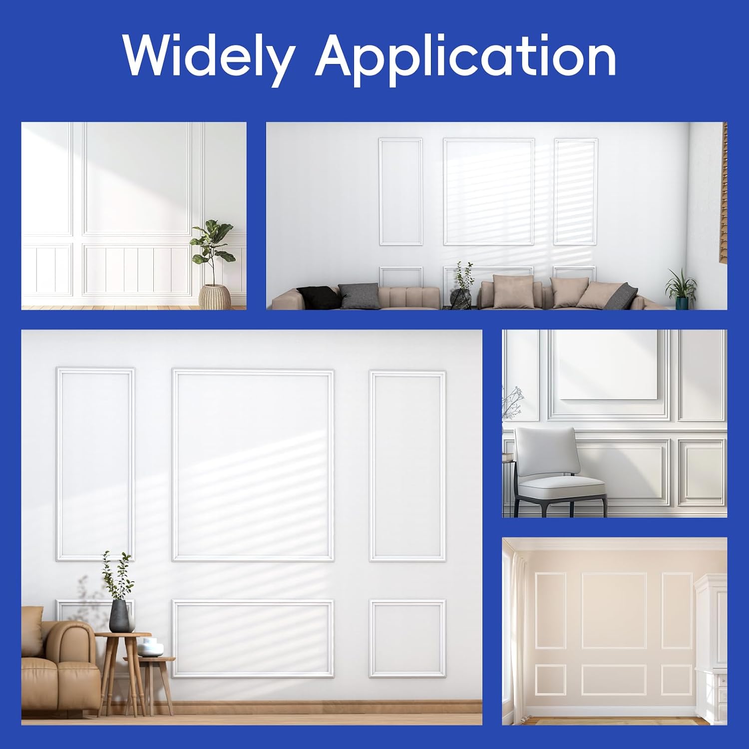 Pre-Cut Wall Molding kit / 6 Frames, Style 2 / White / Set of 6