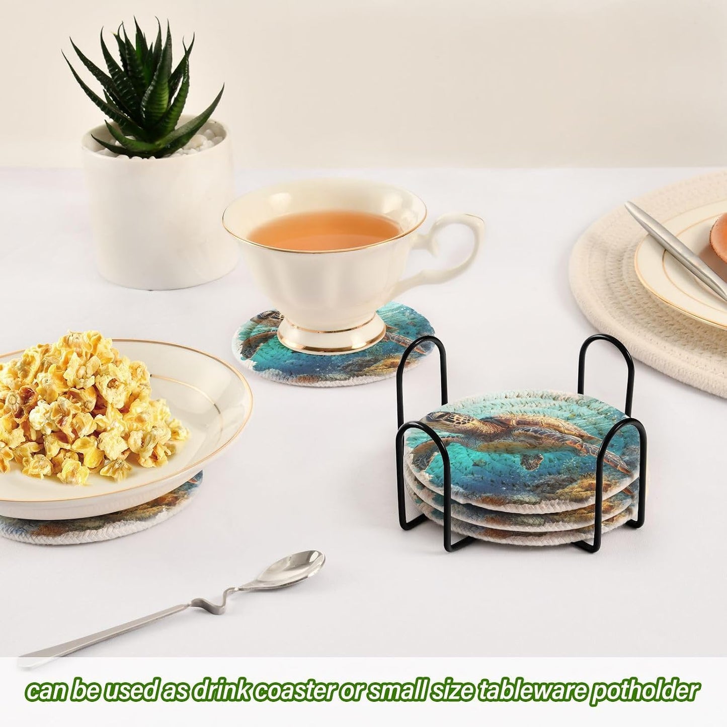 Holder / Wine Bottle Coasters Barware Set Sea Turtle Under The Sea Pattern / Multi 28 / Set of 6