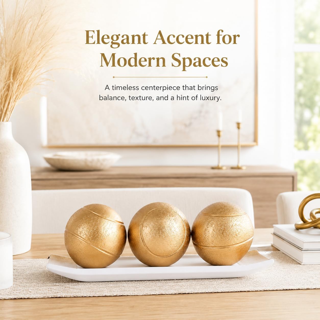 Small Decorative Tray and Orbs Balls Set / White Gold