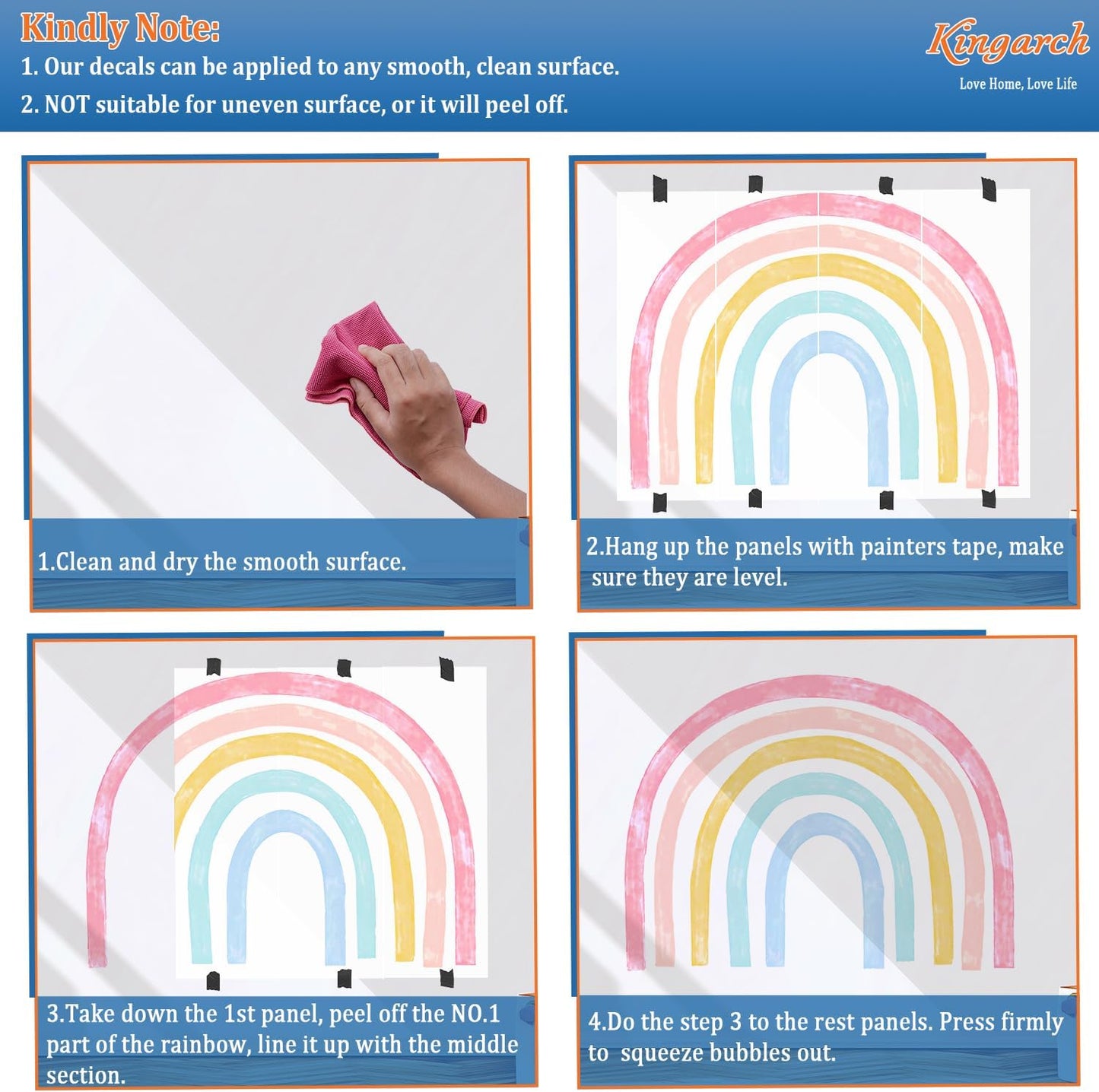 Large Watercolor Rainbow Wall Decals / Rainbow