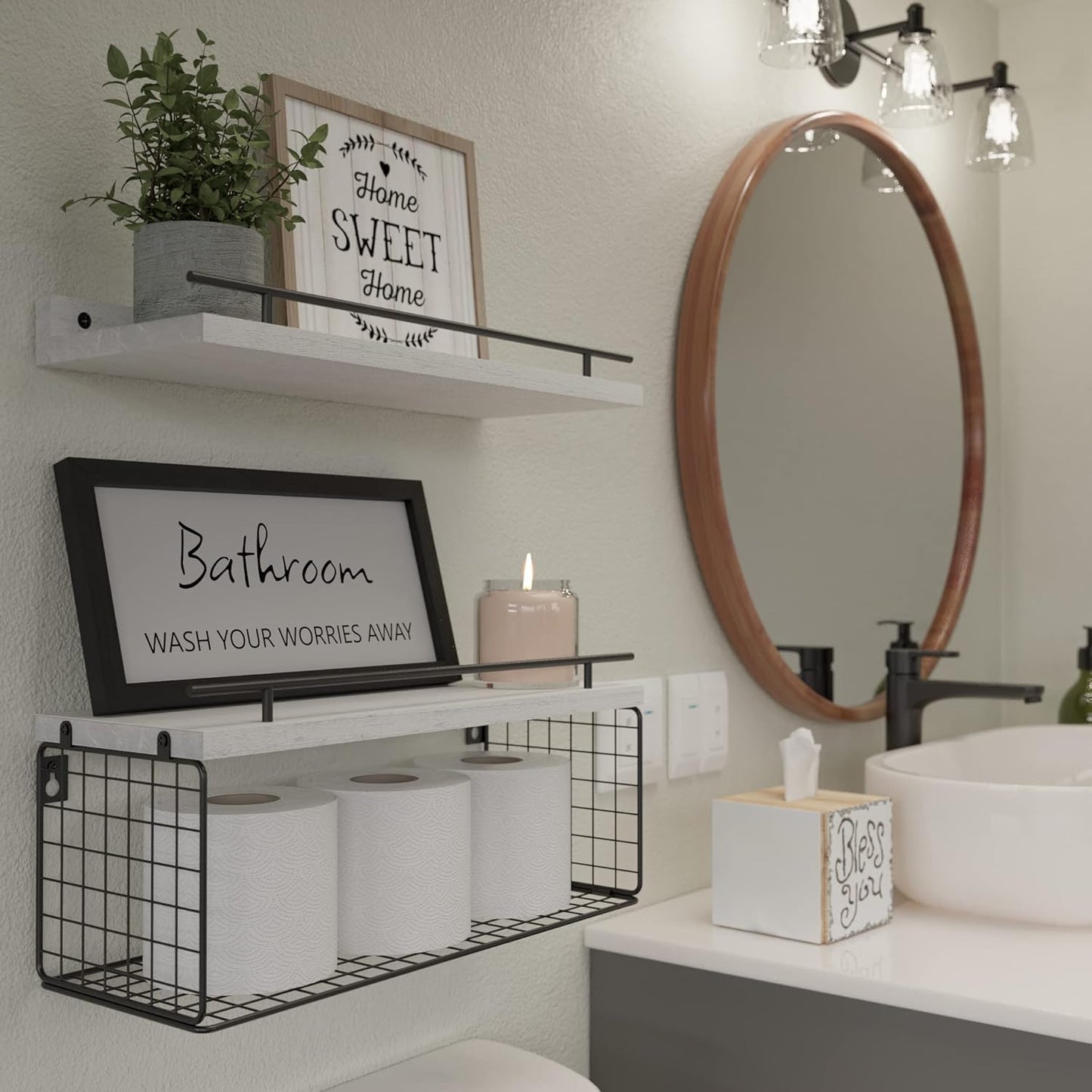 Floating Shelves for Bathroom Decor Art, Modern White | Bathroom Organizers and Storage, Wall Shelves Over Toilet with