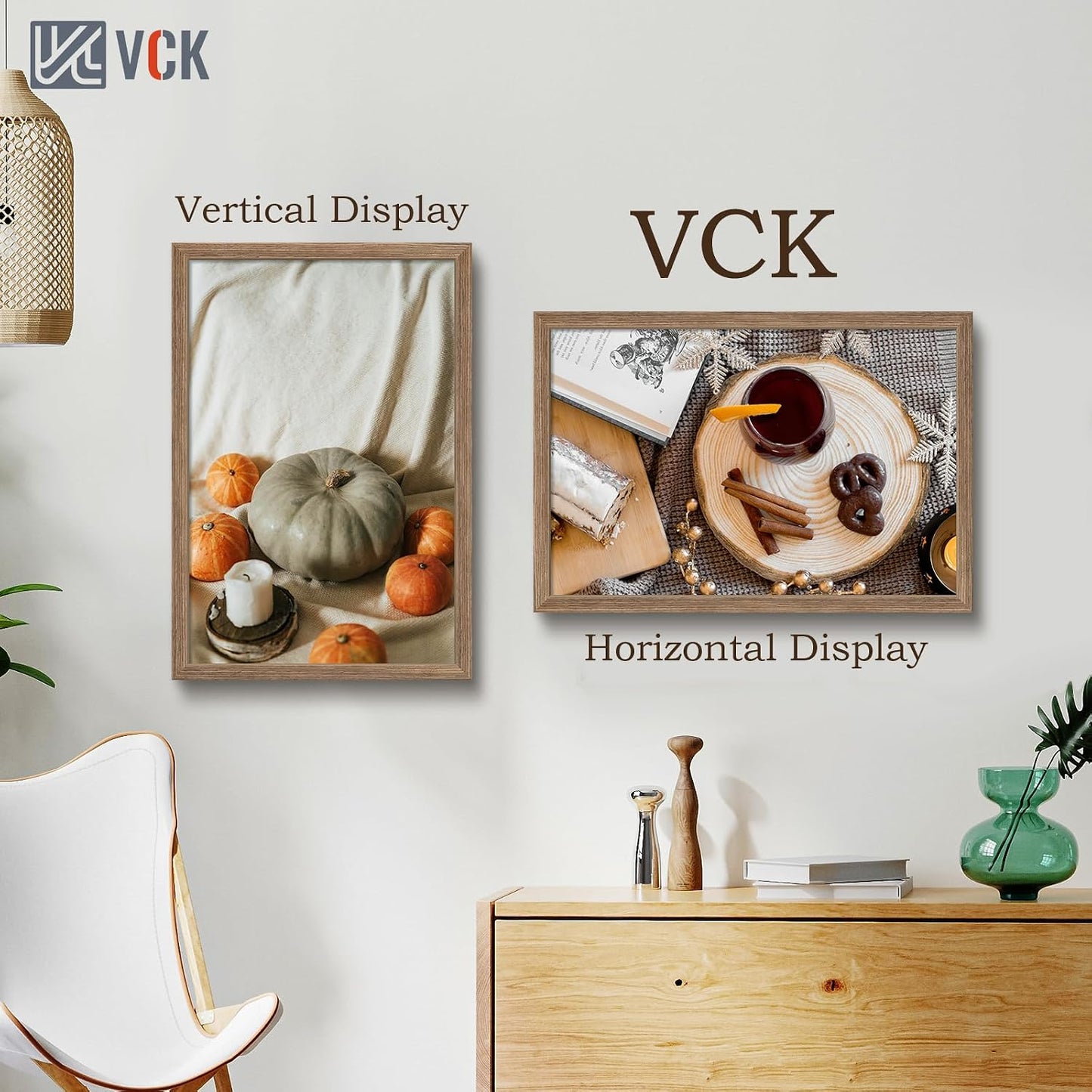 VCK 20x30 Walnut Frame 3 Pack - Textured Wood 30x20 Picture Frames For Wall | 20x30 picture frame, plexiglass, 1.1 inch
