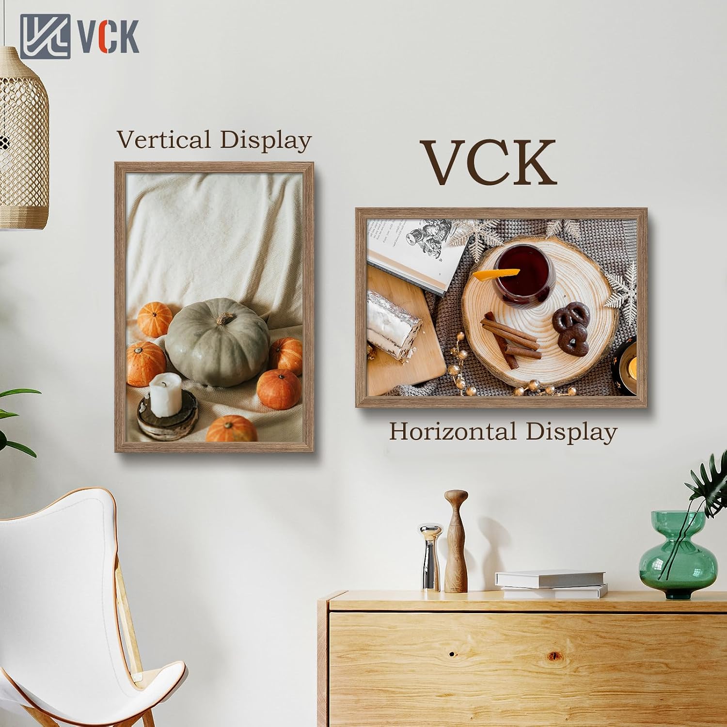 VCK 20x30 Walnut Frame 3 Pack - Textured Wood 30x20 Picture Frames For Wall | 20x30 picture frame, plexiglass, 1.1 inch